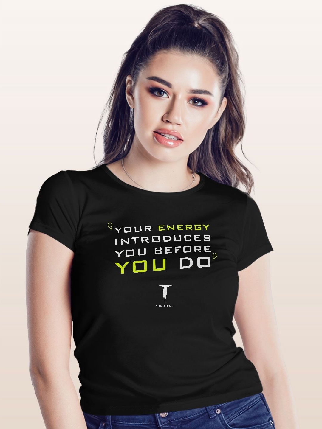 

macmerise Women Typography Printed Applique T-shirt, Black