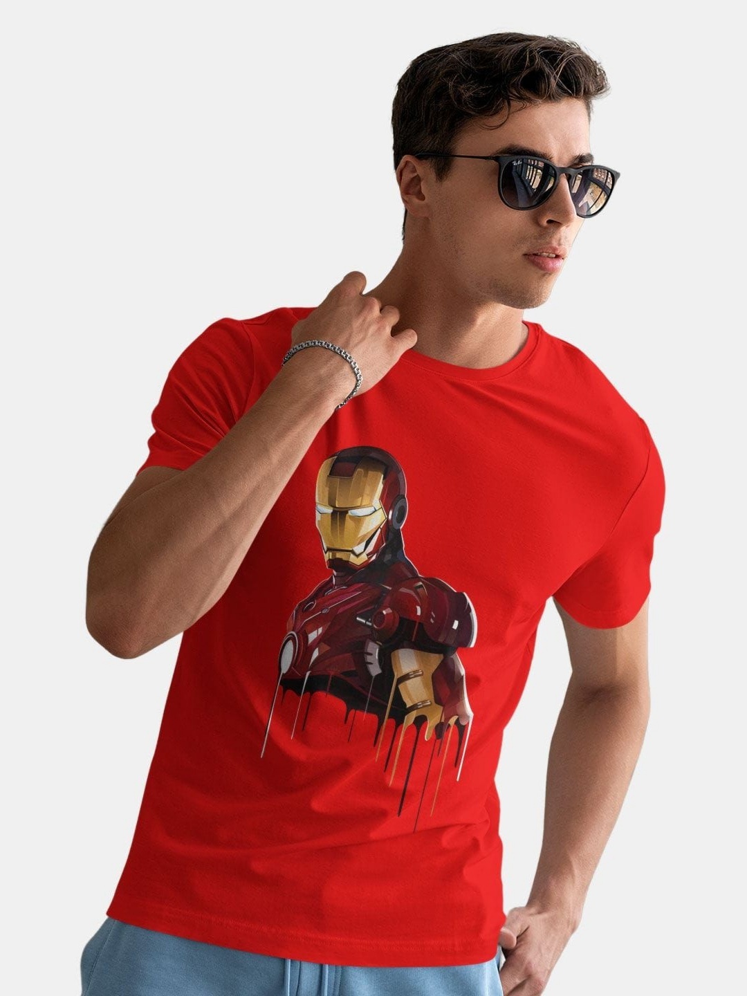 

macmerise Men Printed V-Neck T-shirt, Red