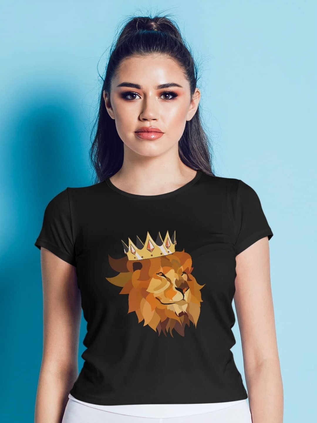 

macmerise Women Printed Applique T-shirt, Black