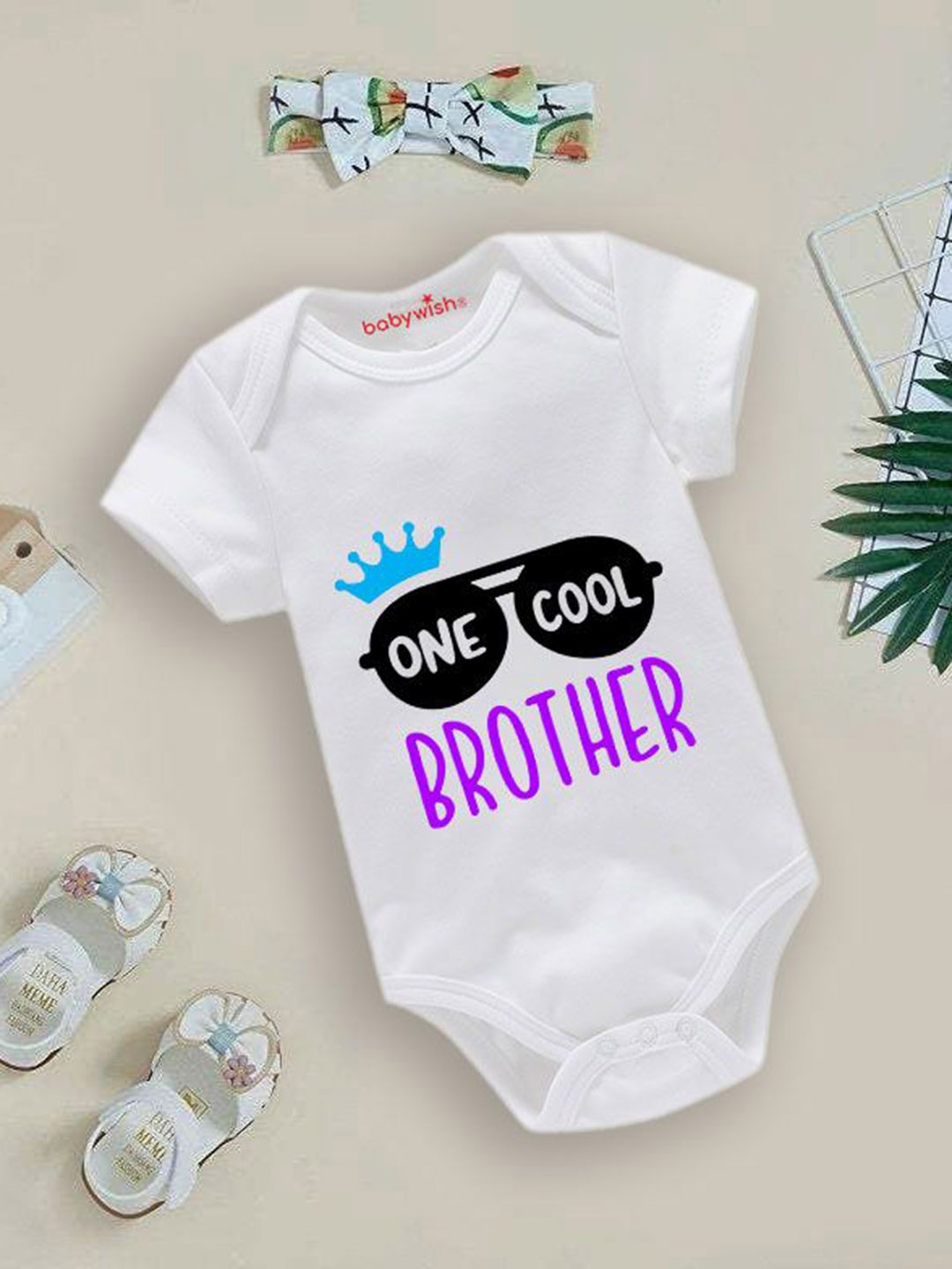 

Babywish Infants Printed Cotton Romper, White