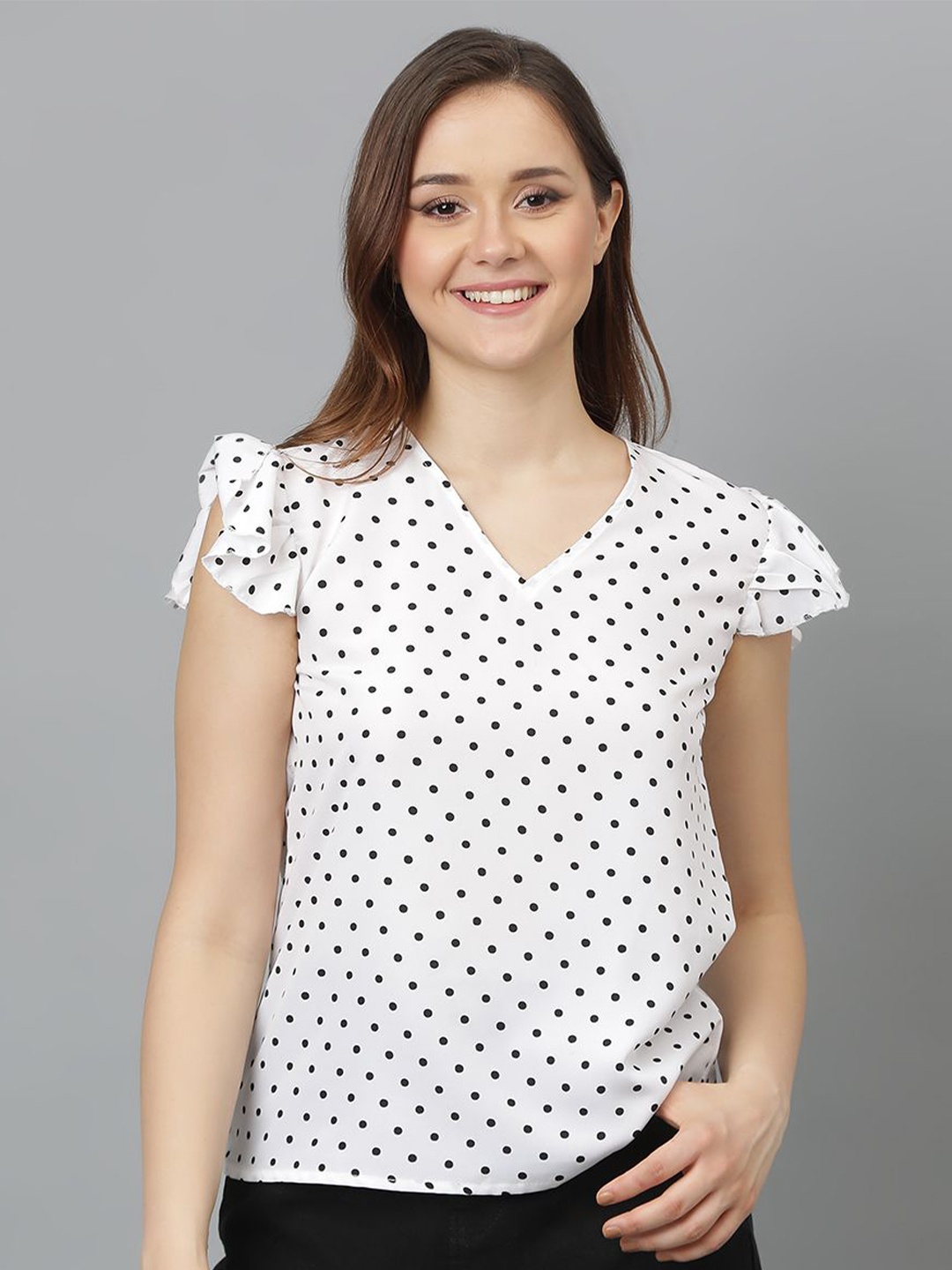 

Kotty Polka Dot Print Flutter Sleeve Crepe Top, Multi