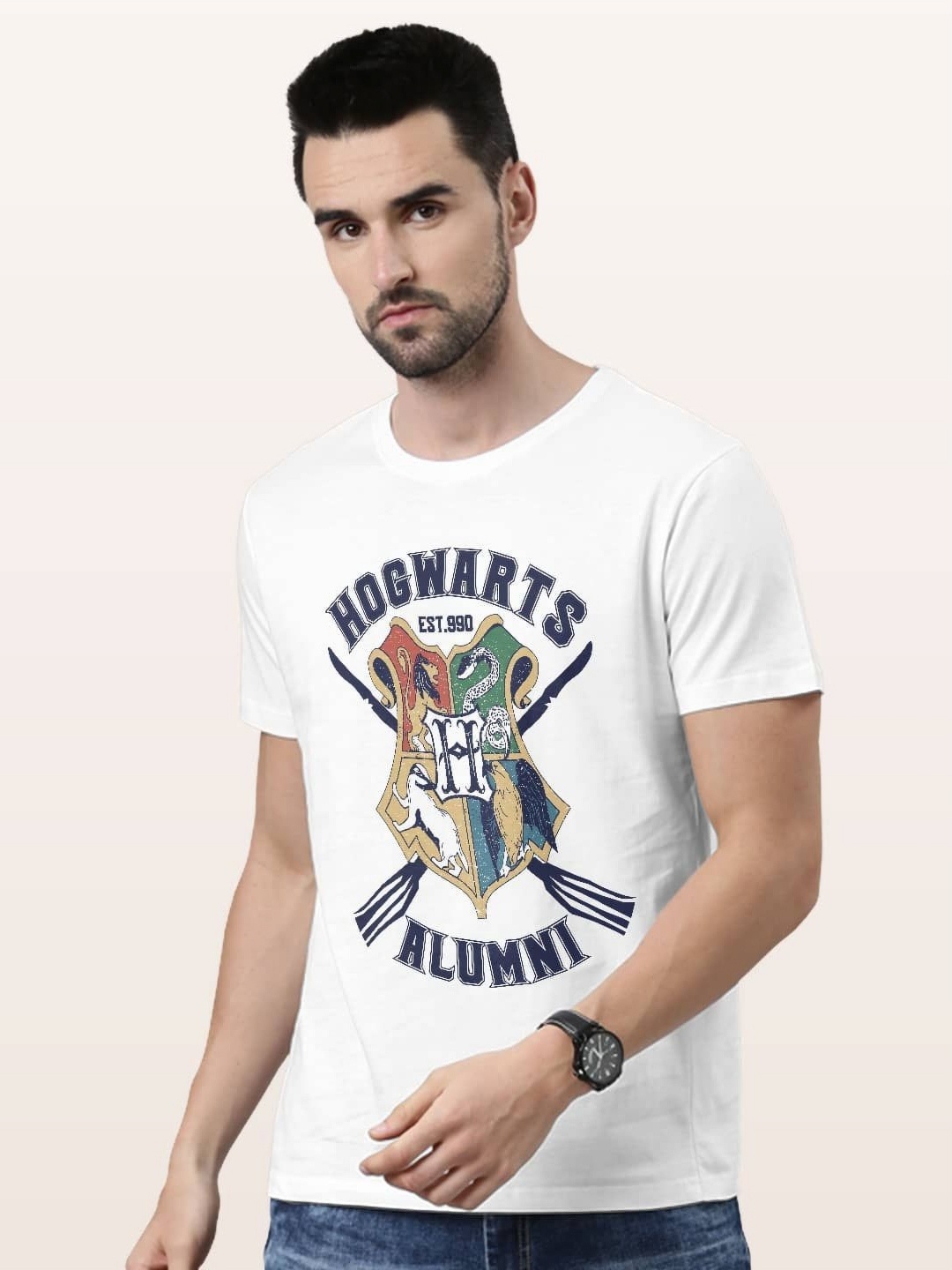

macmerise Men Typography Printed V-Neck Raw Edge T-shirt, White