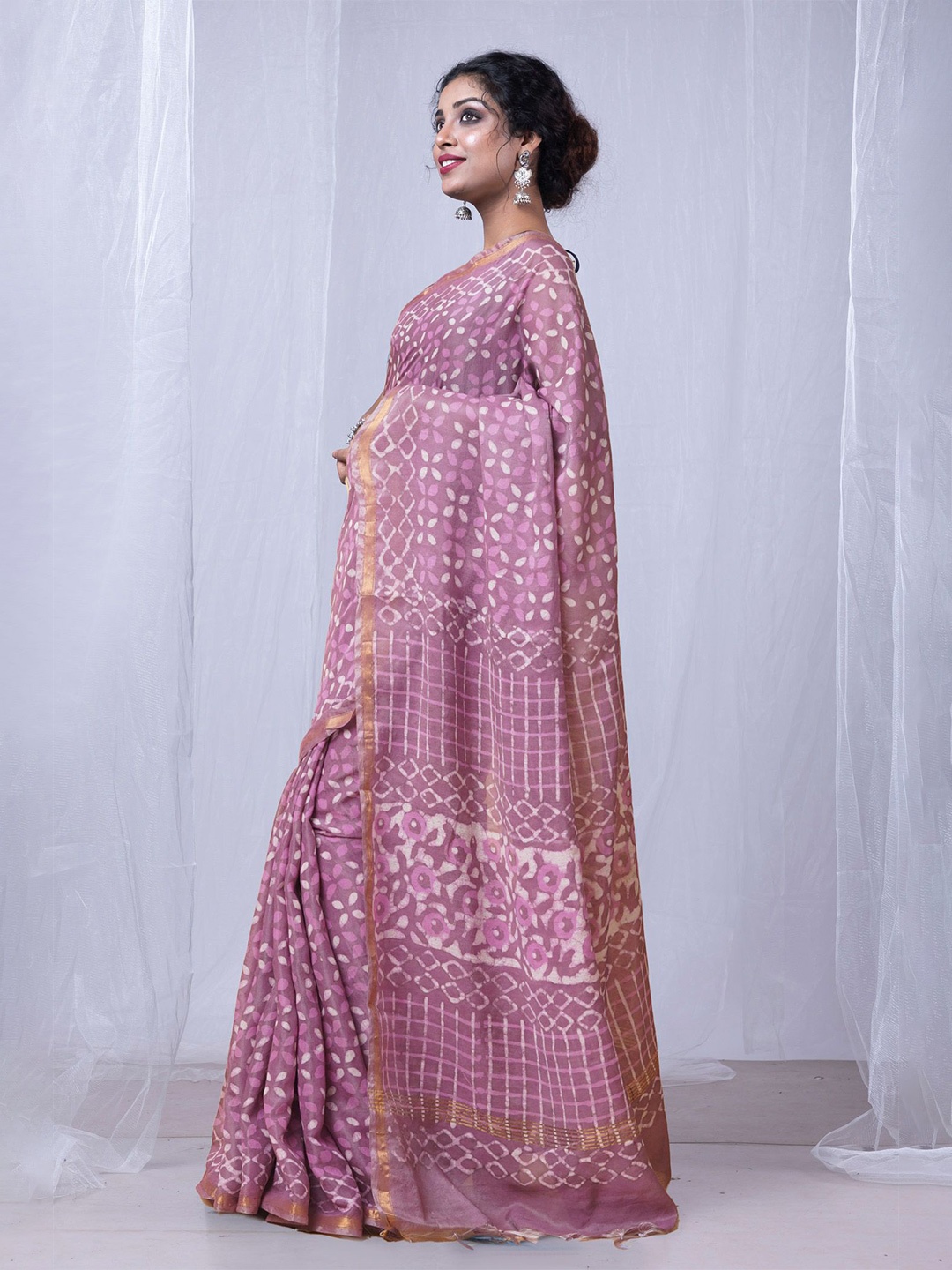 

Unnati Silks Dabu Zari Handloom Chanderi Saree, Pink