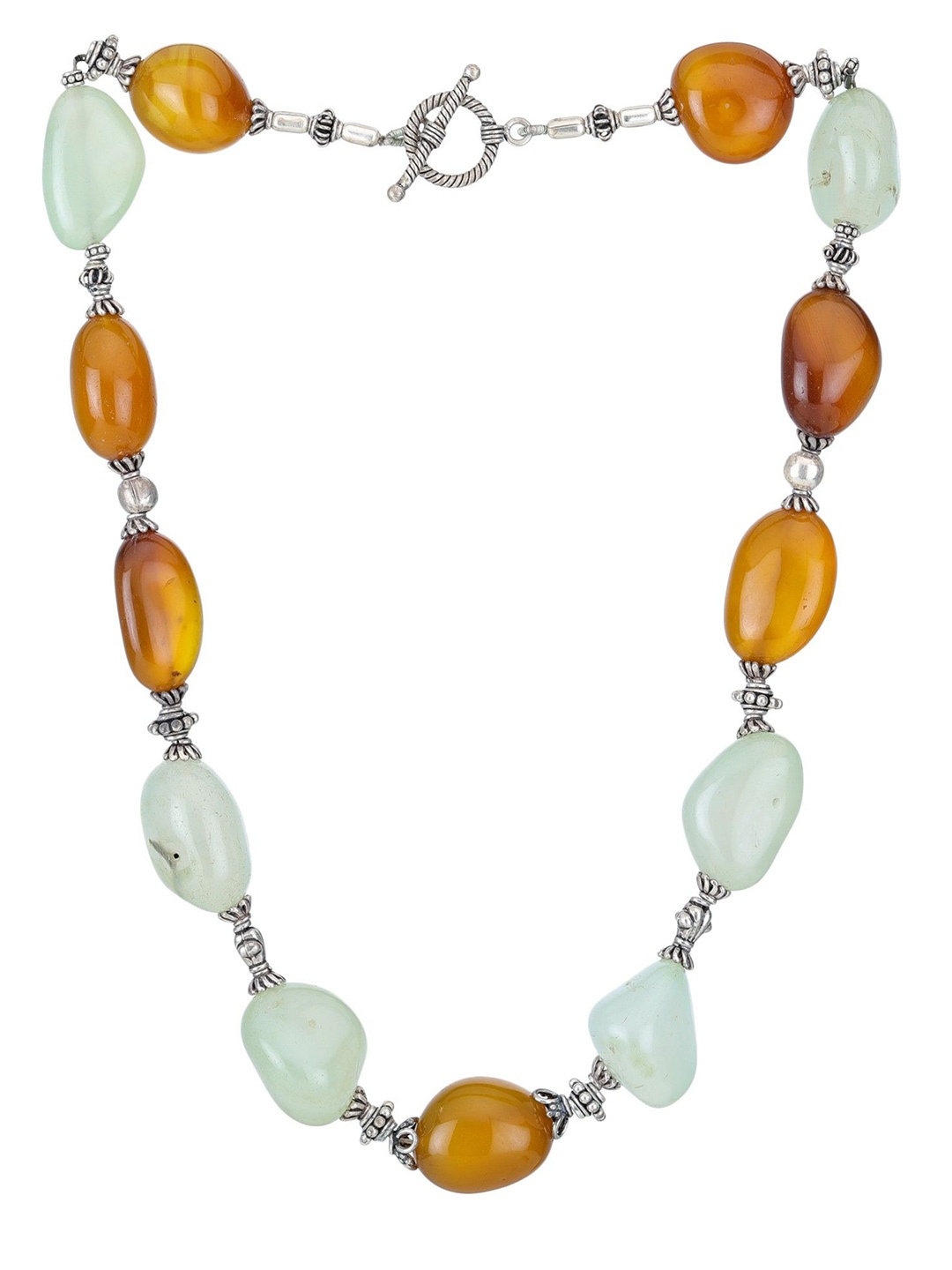 

Exotic India Bitone Chalcedony Beaded Sterling Silver Designer Necklace