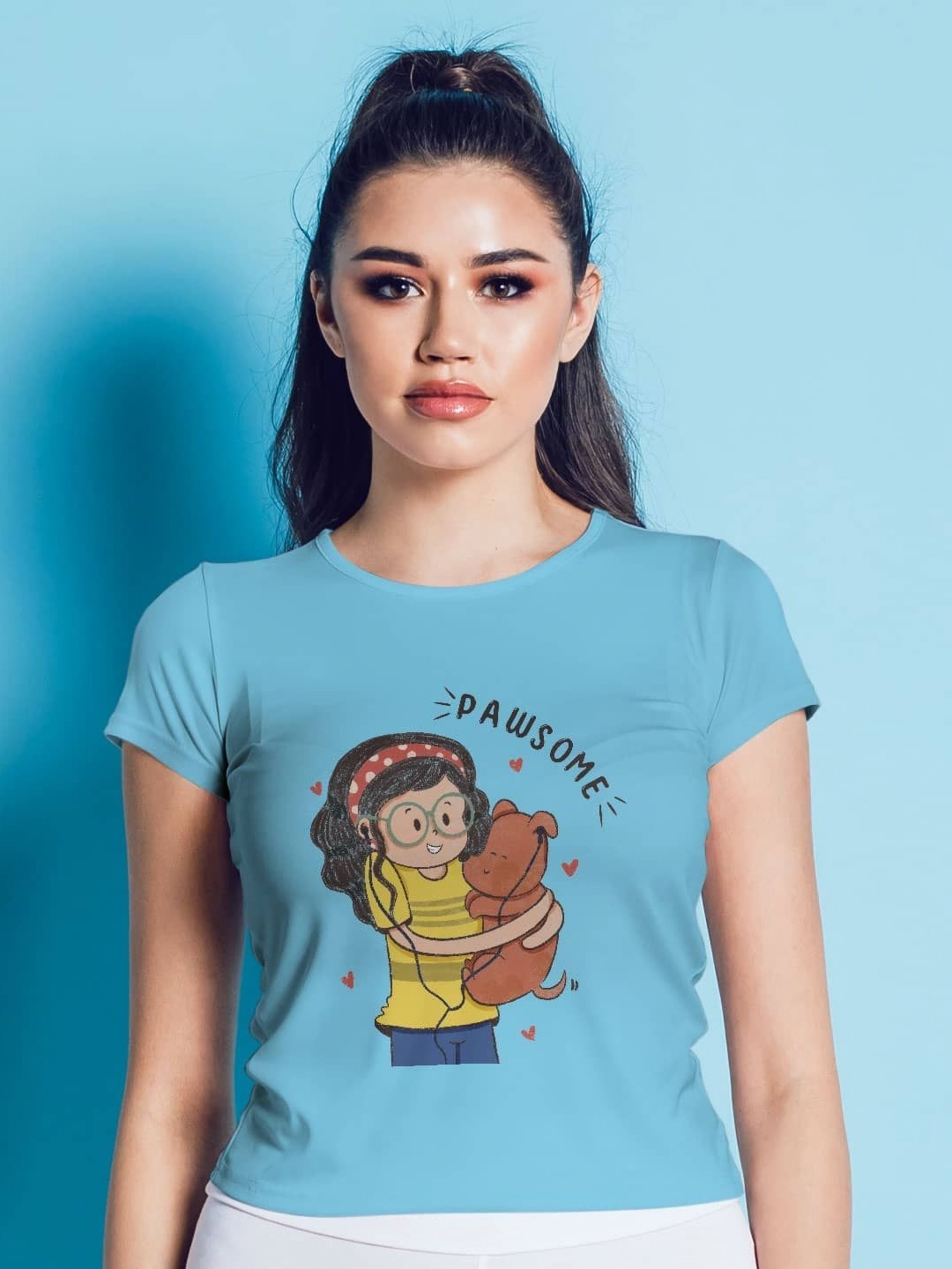 

macmerise Women Printed Applique T-shirt, Blue