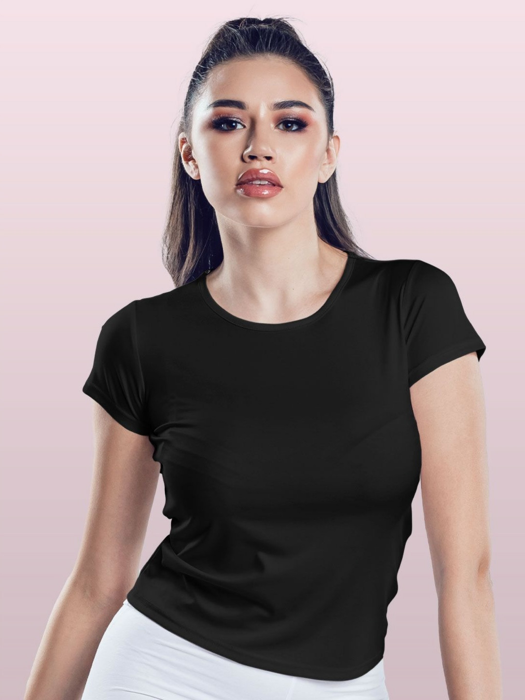 

macmerise Women Printed V-Neck Pockets T-shirt, Black