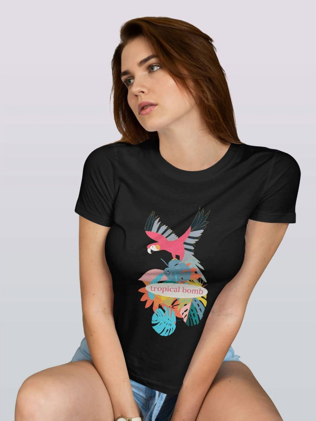 

macmerise Women Printed Applique T-shirt, Black