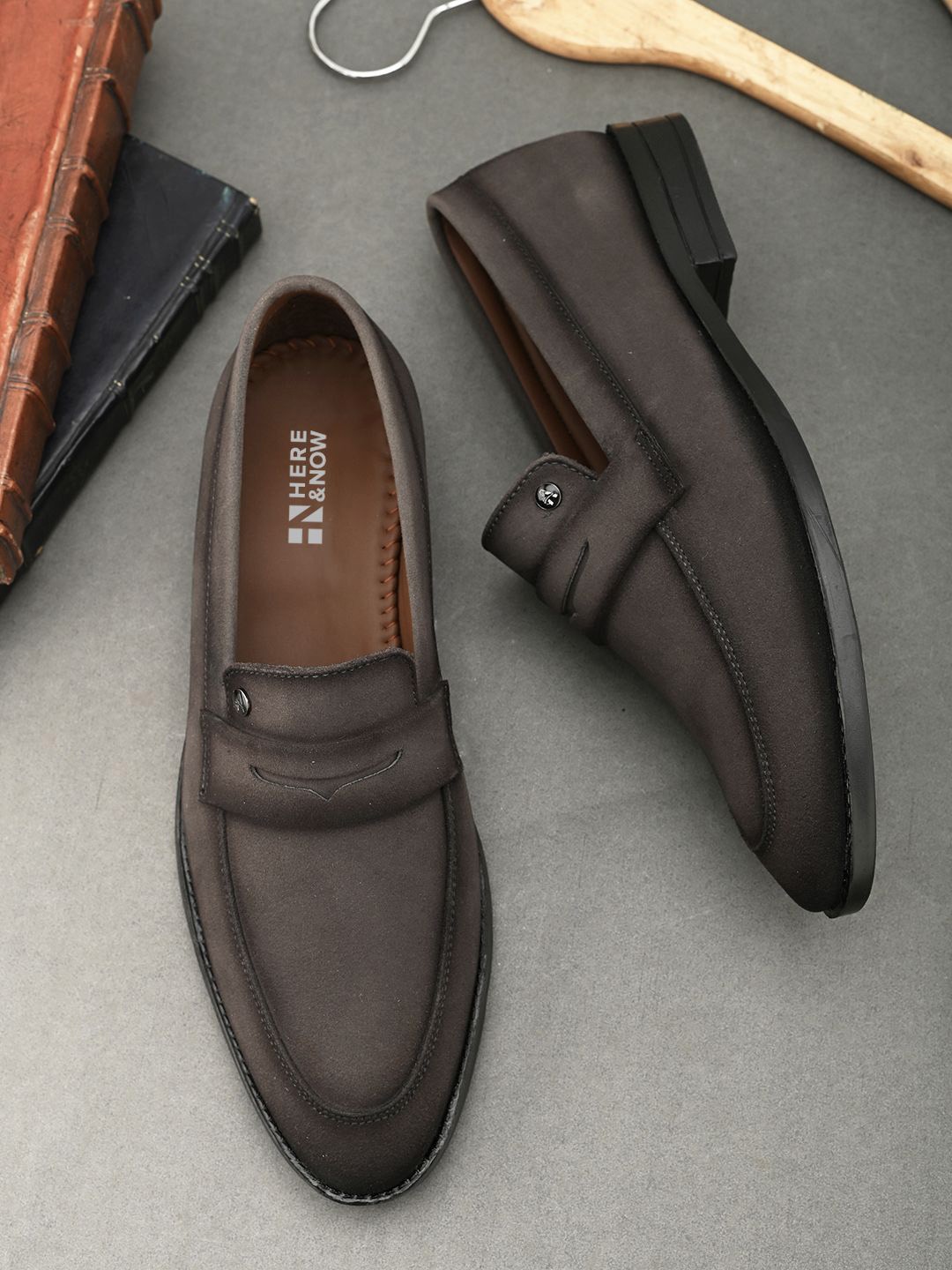

HERE&NOW Men Suede Slip On Formal Loafers, Grey