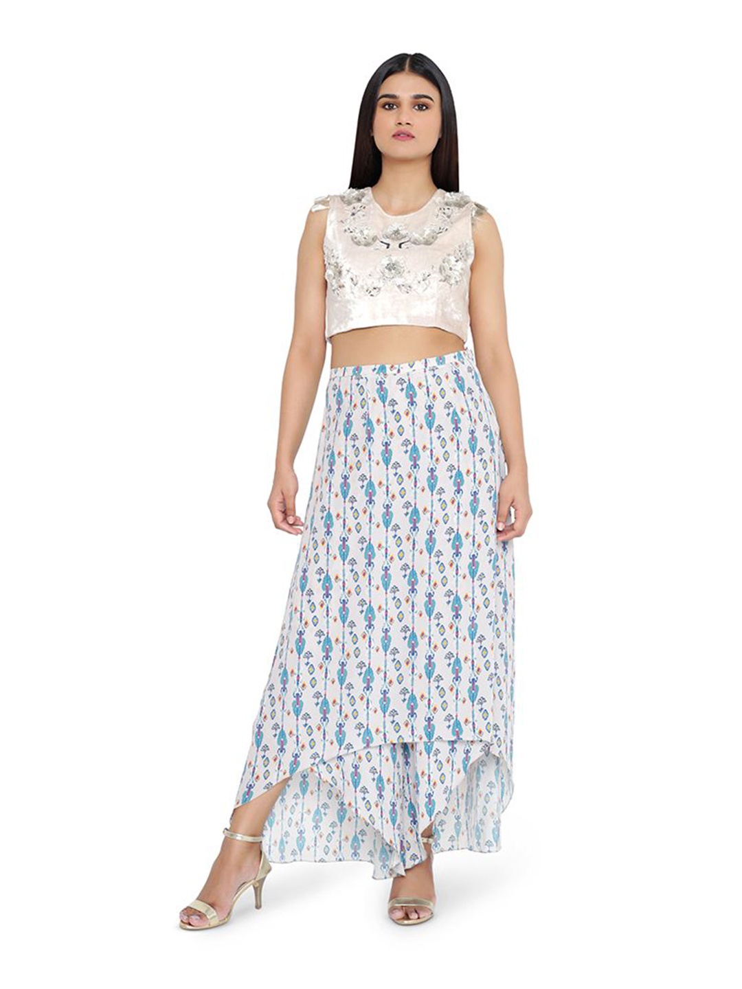 

Payal Singhal Embroidered Round Neck Top & Flared Palazzo Co-Ords, Grey