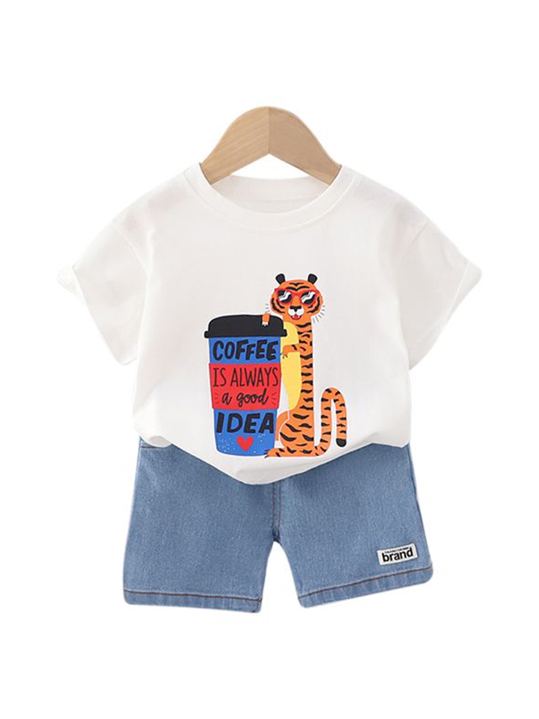 

StyleCast x Revolte Boys Printed Pure Cotton T-shirt with Shorts, White