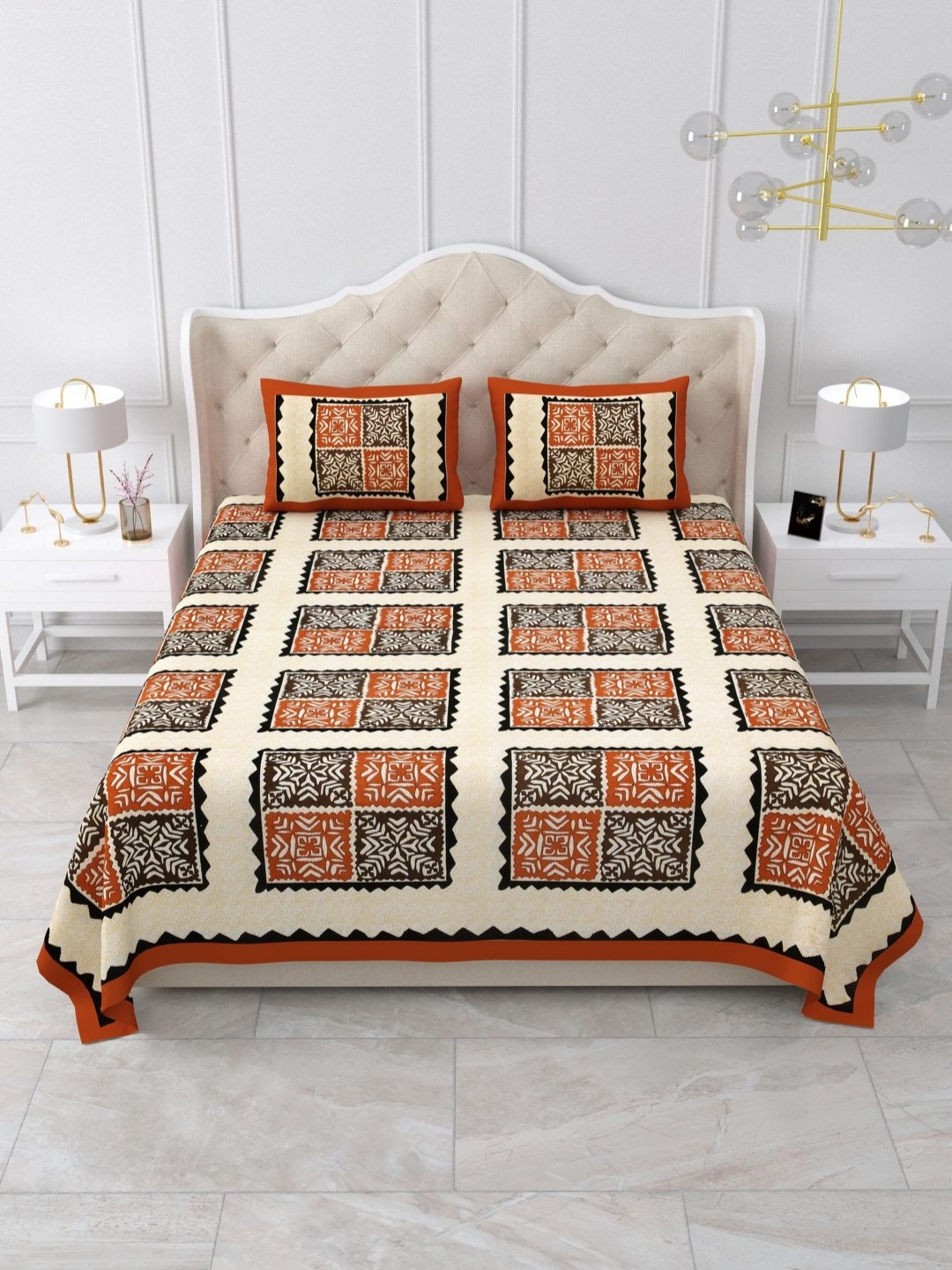 

DOLLIFI Maroon & Beige Printed Cotton 260 TC Double King Bedsheet with 2 Pillow Covers