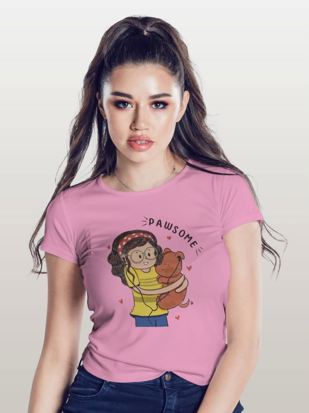 

macmerise Women Printed Applique T-shirt, Pink