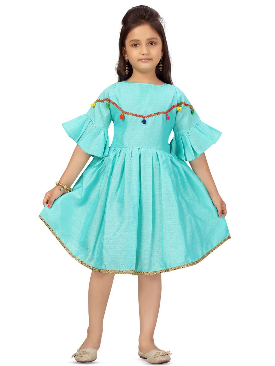 

BAESD Girls Bell Sleeve Fit & Flare Dress, Sea green