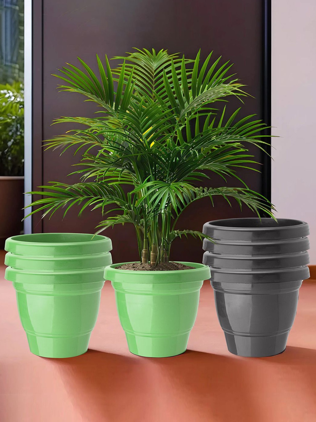 

Kuber Industries Black 8 Pieces Durable Planters, Green