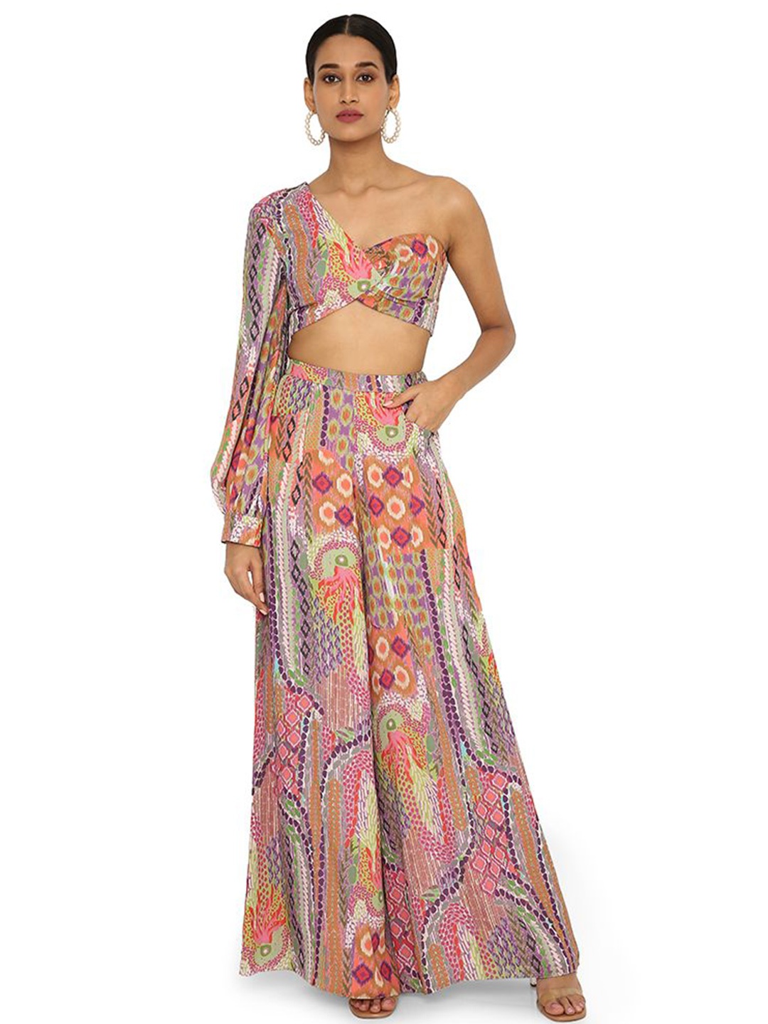 

PS PRET BY PAYAL SINGHAL African Printed Crop Top With Palazzos Co-Ords, Pink