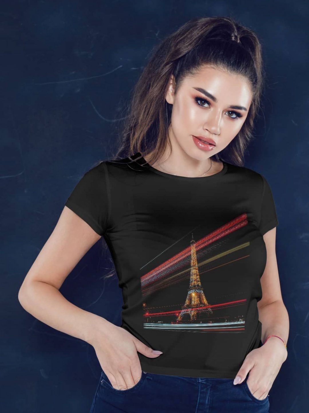 

macmerise Women Printed Applique T-shirt, Black