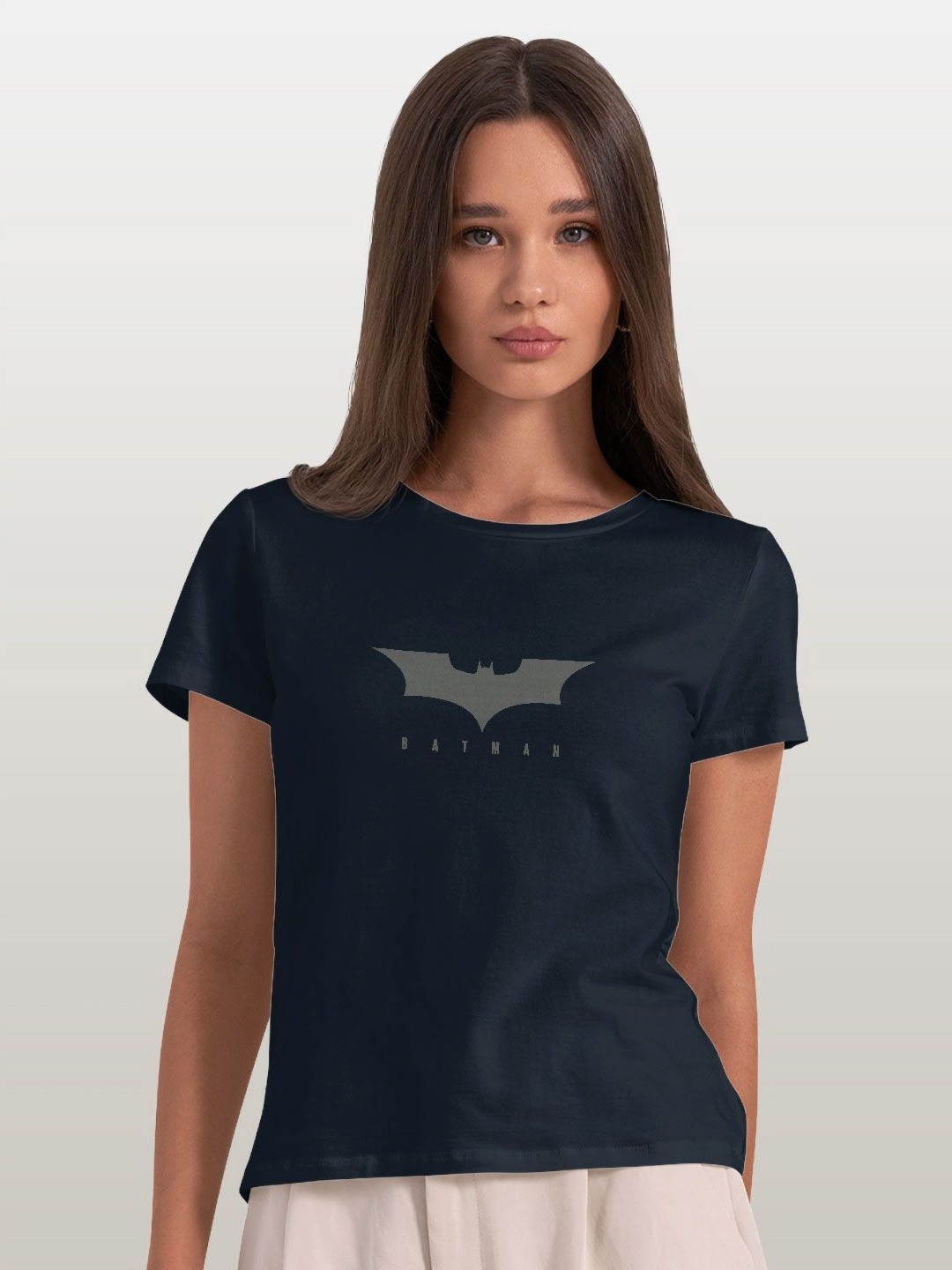 

macmerise Women Typography Applique T-shirt, Navy blue
