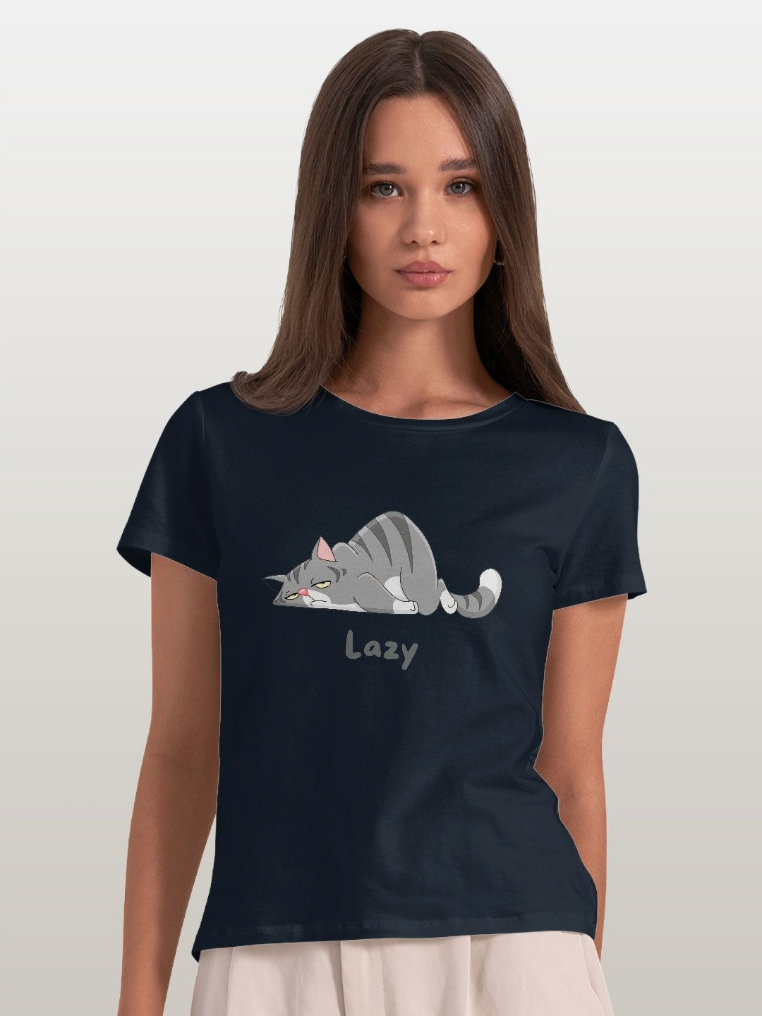 

macmerise Women Applique T-shirt, Navy blue