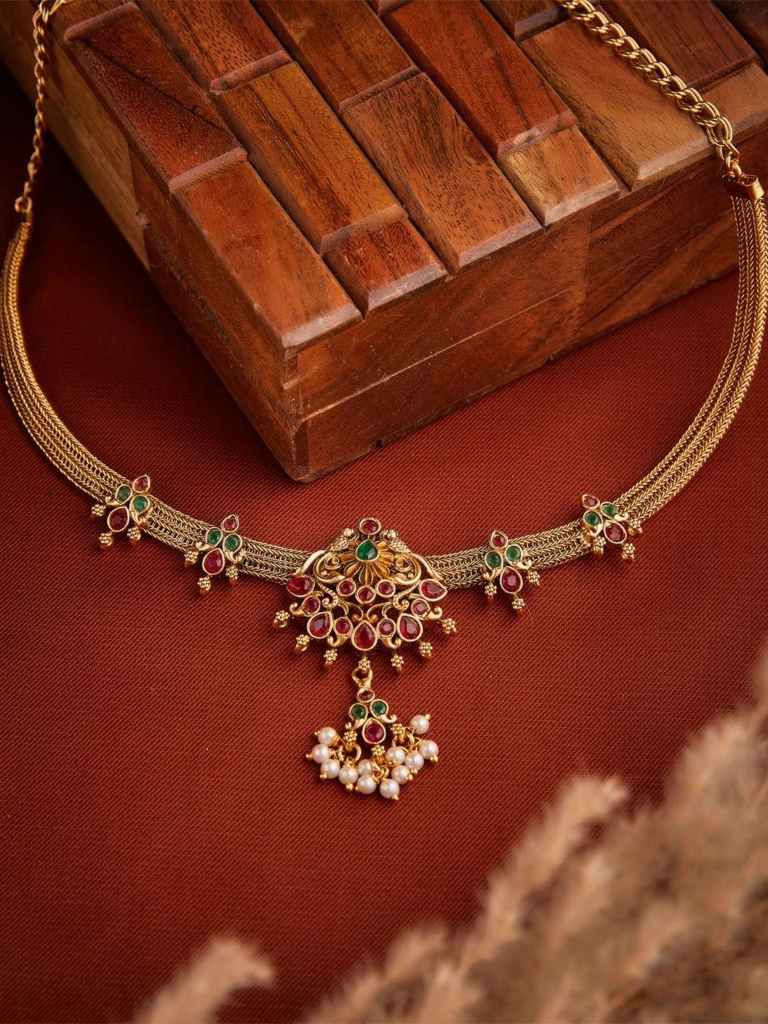 

Fabindia Gold-Plated Stone Studded & Beaded Necklace