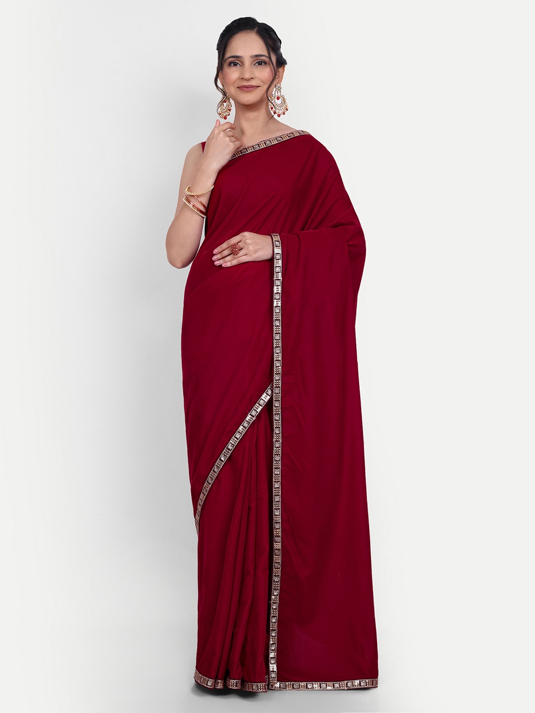 

LTS Label Tripti Saxena Embellished Velvet Saree, Maroon