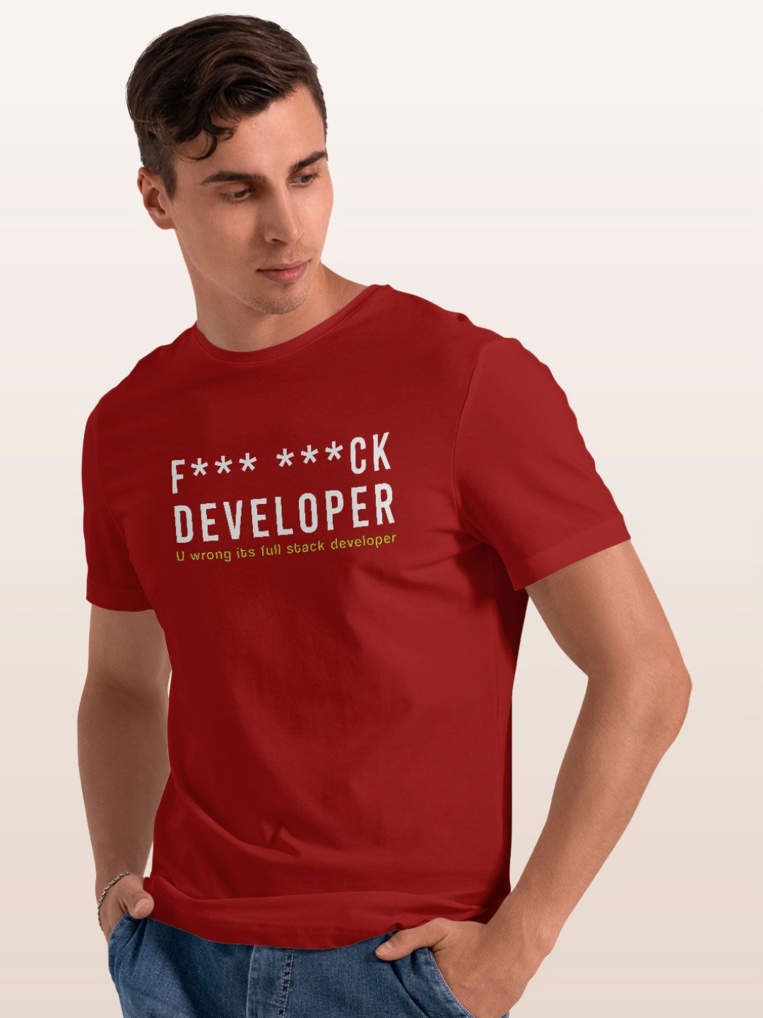 

macmerise Men Typography Printed Applique T-shirt, Red
