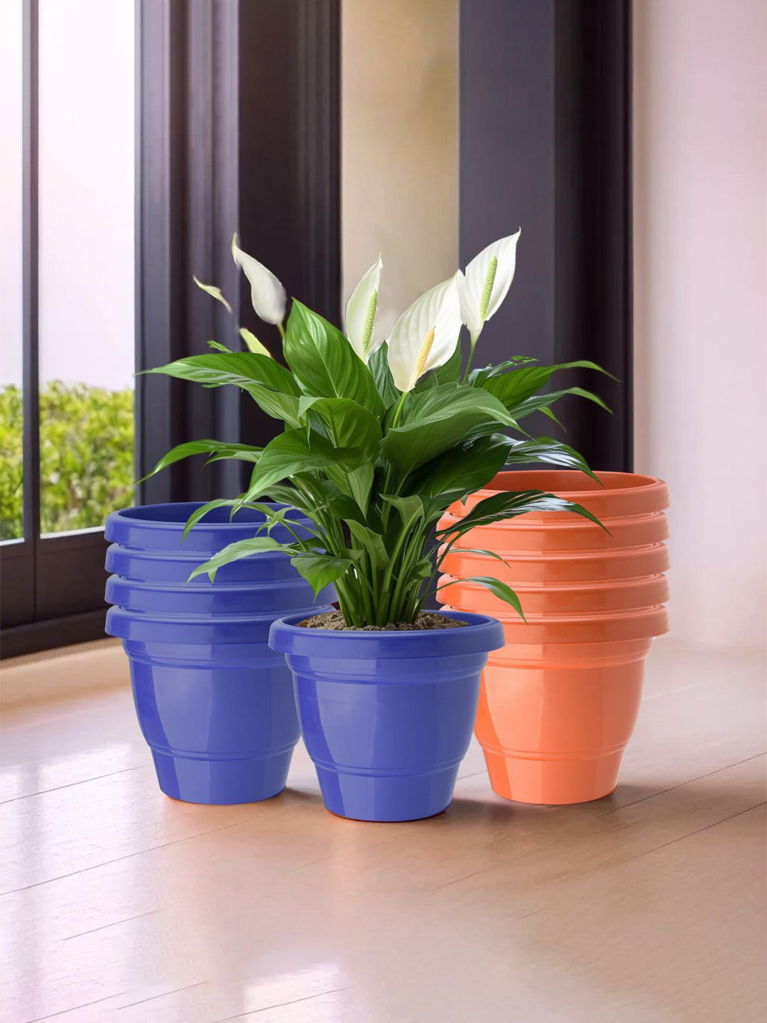 

Kuber Industries Blue & Orange 10 Pieces Durable Planters