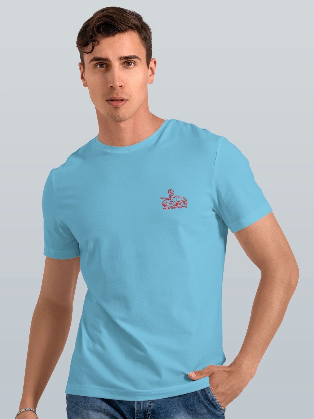 

macmerise Men Applique T-shirt, Blue