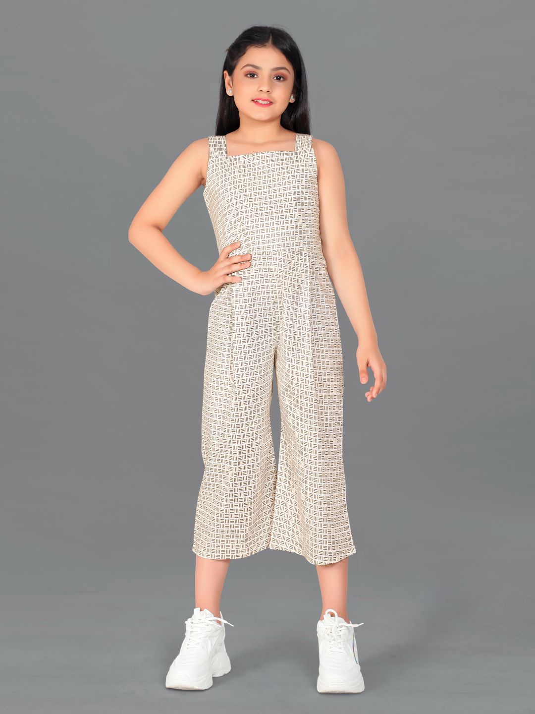 

BAESD Girls Square Neck Sleeveless Printed Basic Jumpsuit, White
