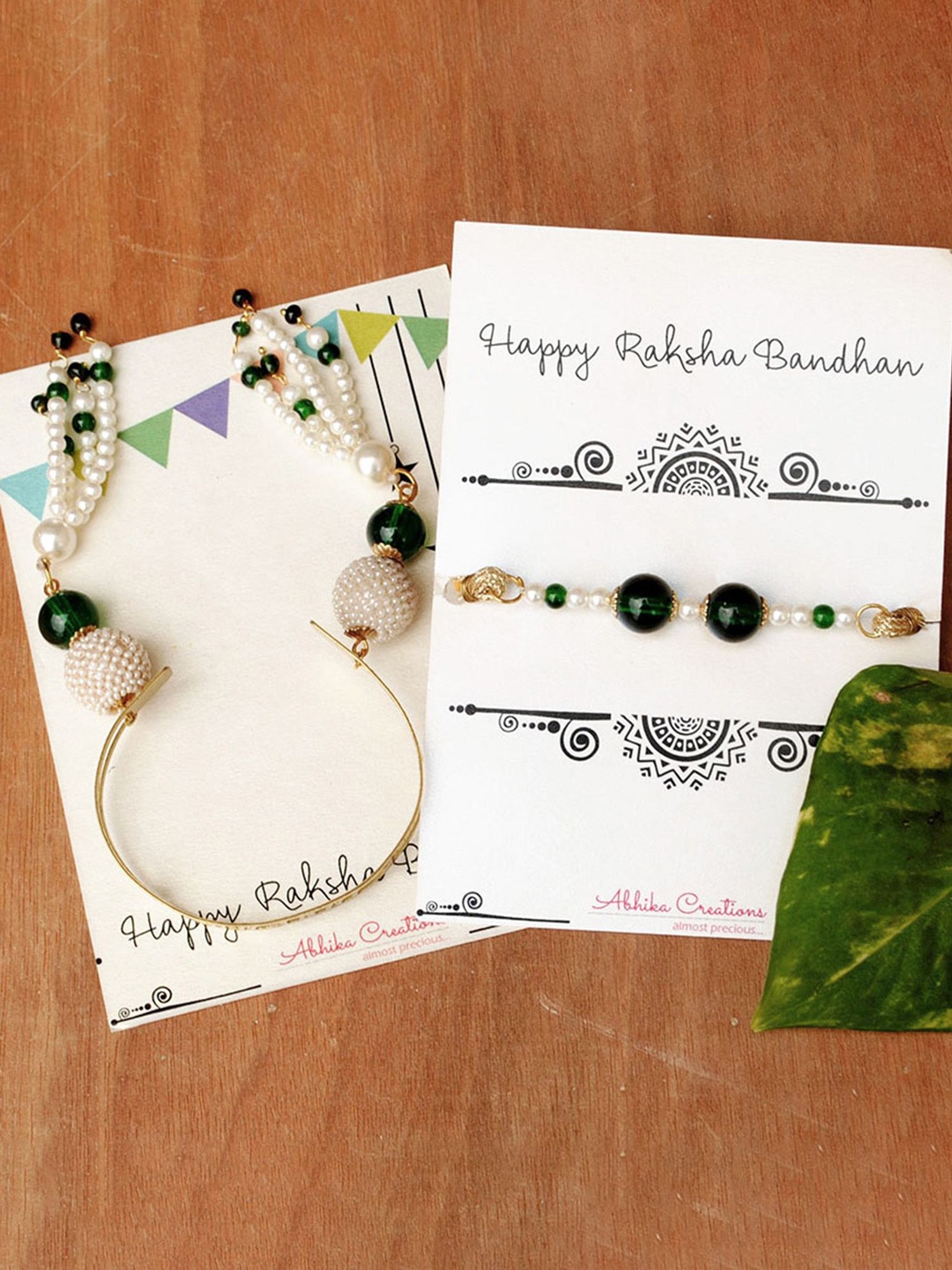 

BeAbhika Beaded Bhabhi & Lumba Rakhi With Roli Chawal, Green