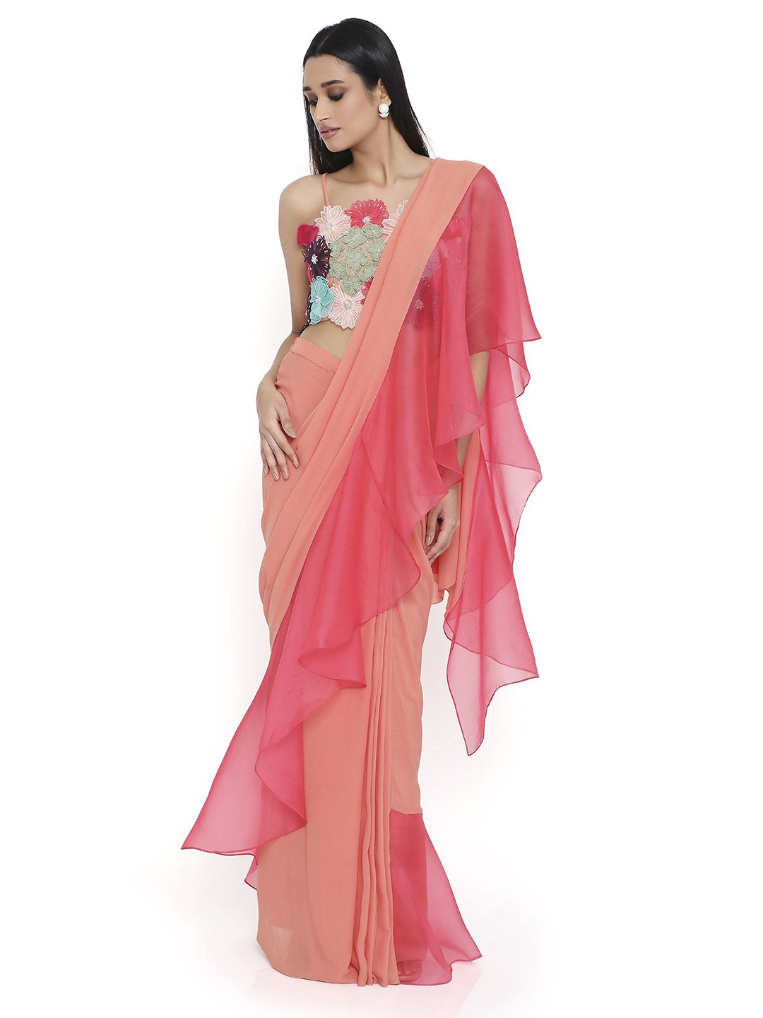 

Payal Singhal Amore Georgette Ruffles Saree, Coral
