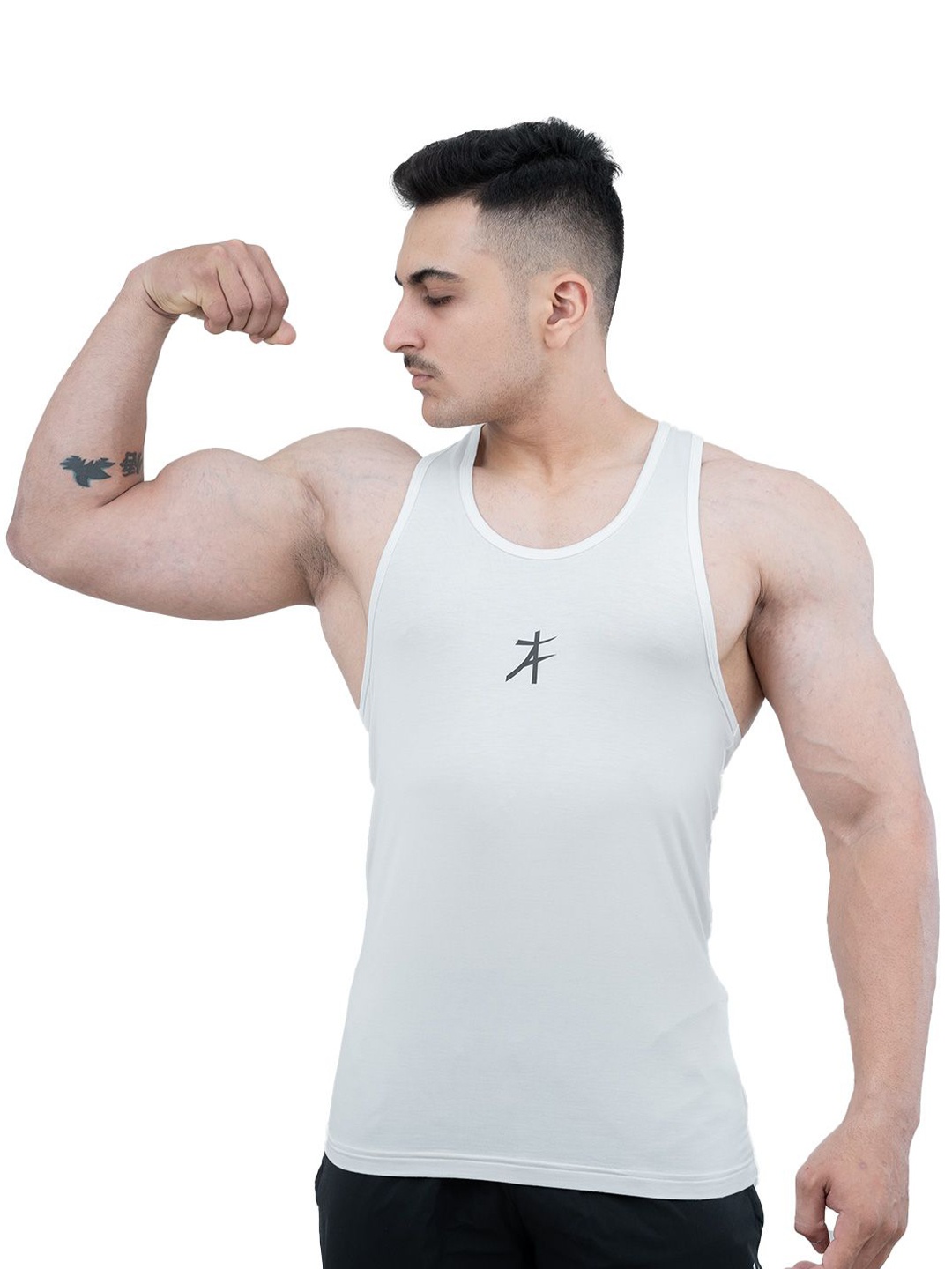 

Athflex Men Printed Scoop Neck Sleeveless Gym Vests, White