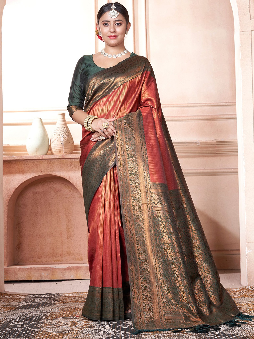 

Anouk Woven Design Zari Kanjeevaram Saree, Rust