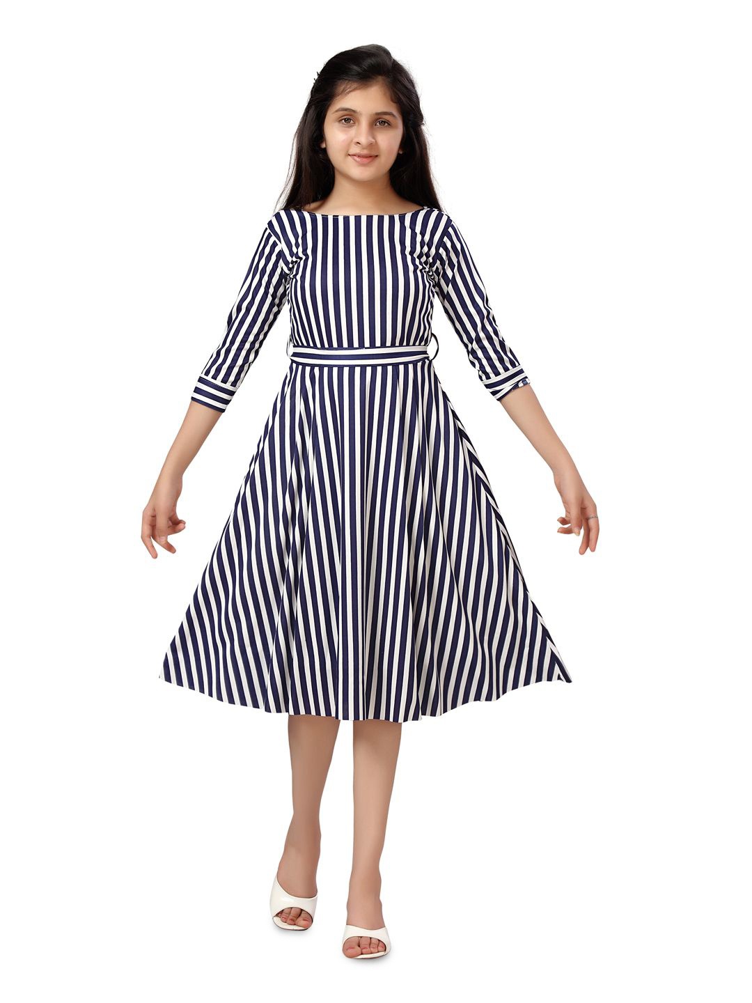 

BAESD Girls Striped A-Line Midi Dress, Navy blue