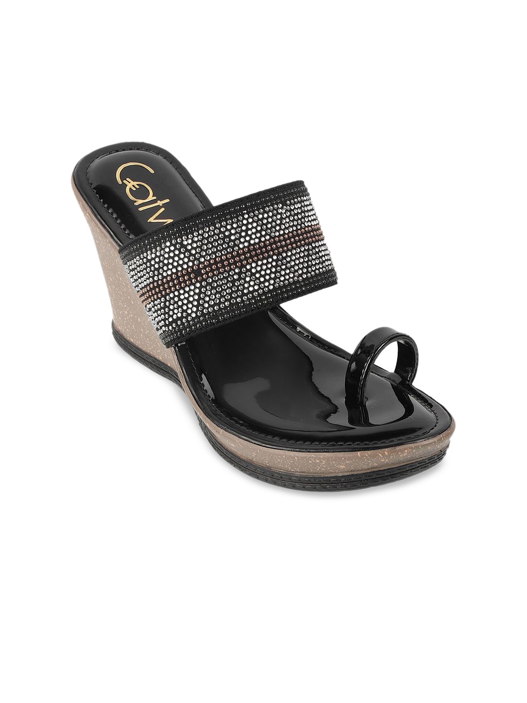 

Catwalk Embellished pen Toe Wedge Heel Sandal, Black