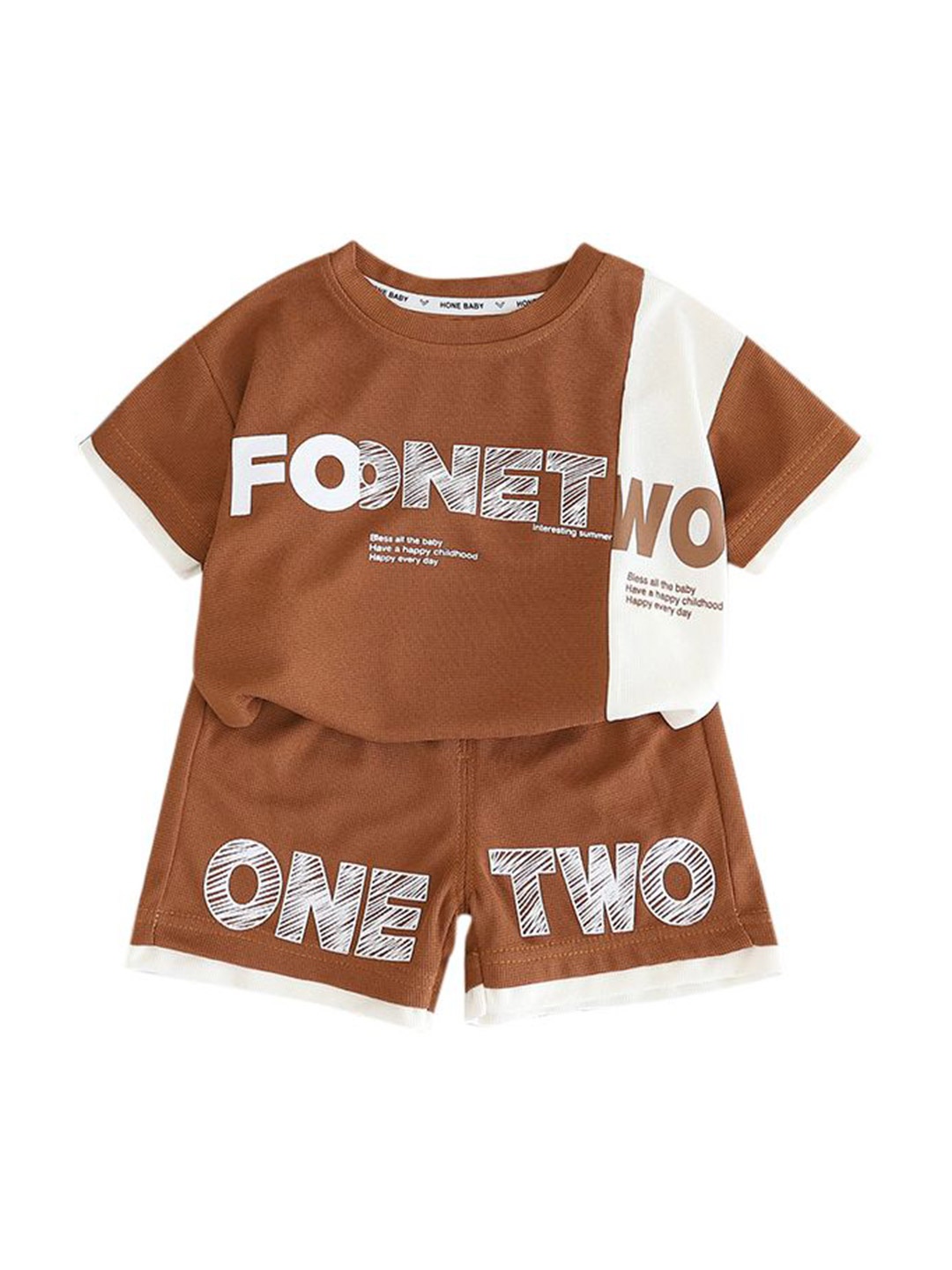 

StyleCast x Revolte Boys Printed Pure Cotton T-shirt with Shorts, Brown