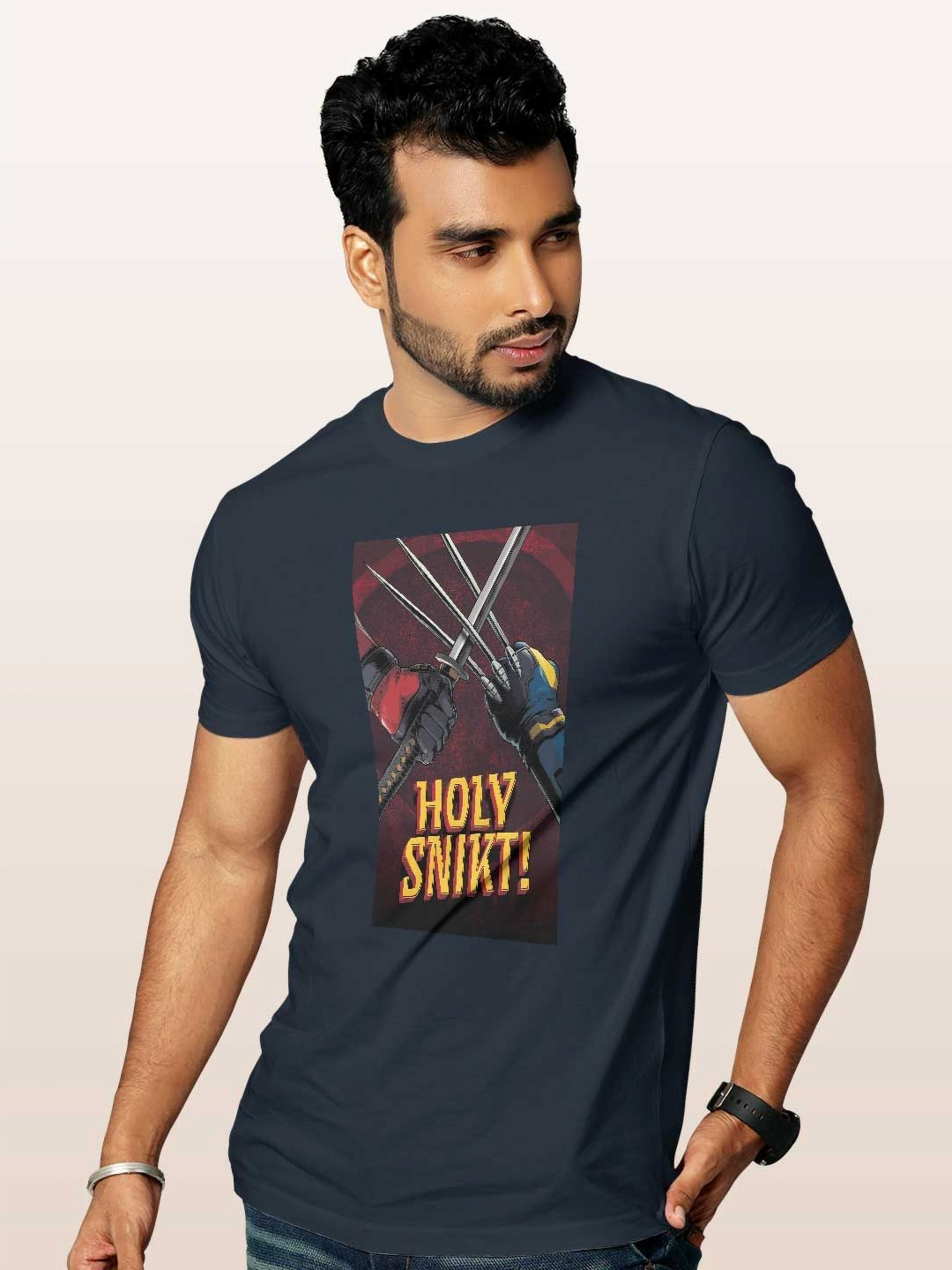 

macmerise Men Printed Raw Edge T-shirt, Blue