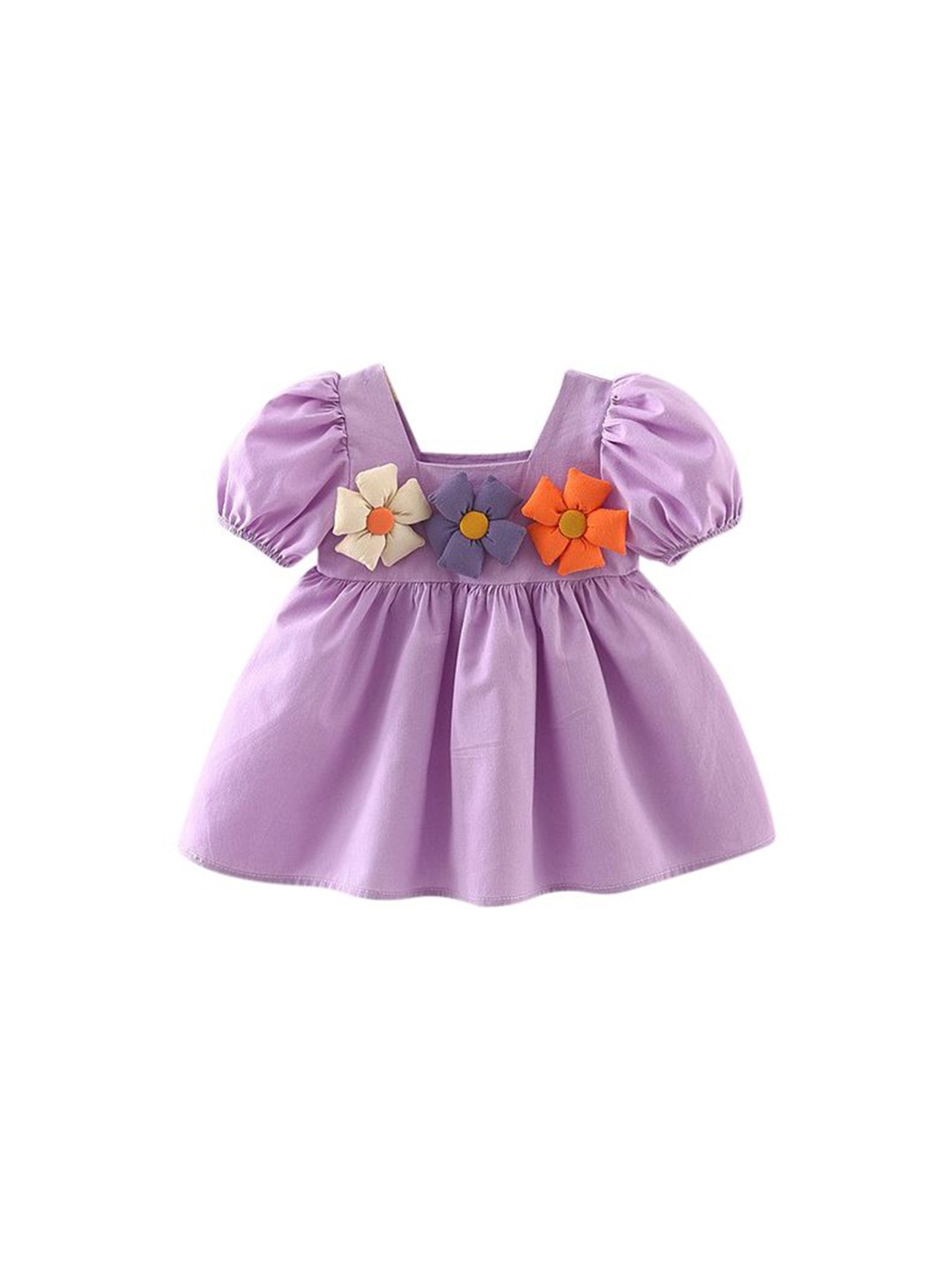 

StyleCast x Revolte Girls Puff Sleeve Applique Details Satin Fit & Flare Dress, Purple