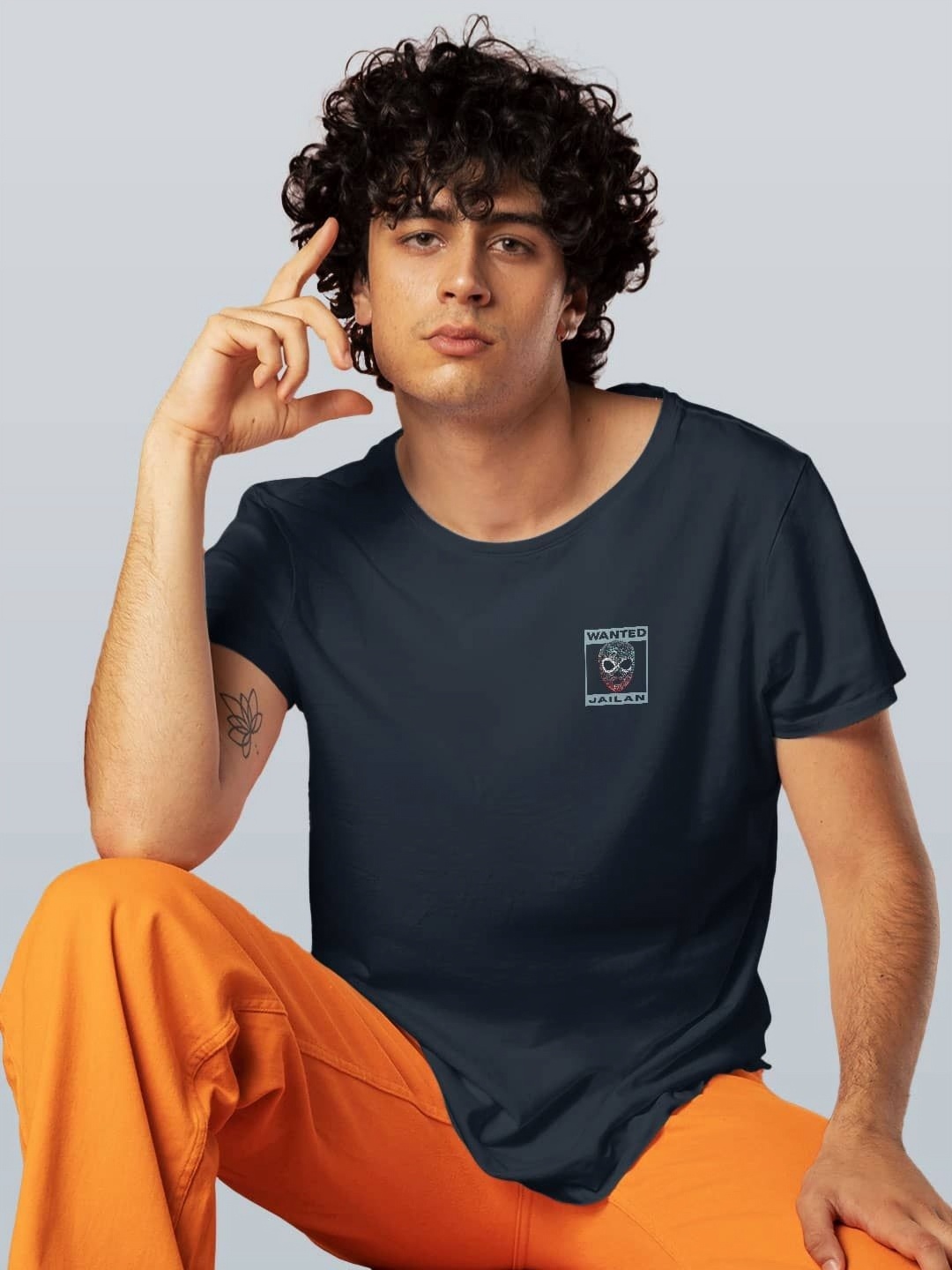 

macmerise Men Typography Printed Applique T-shirt, Blue