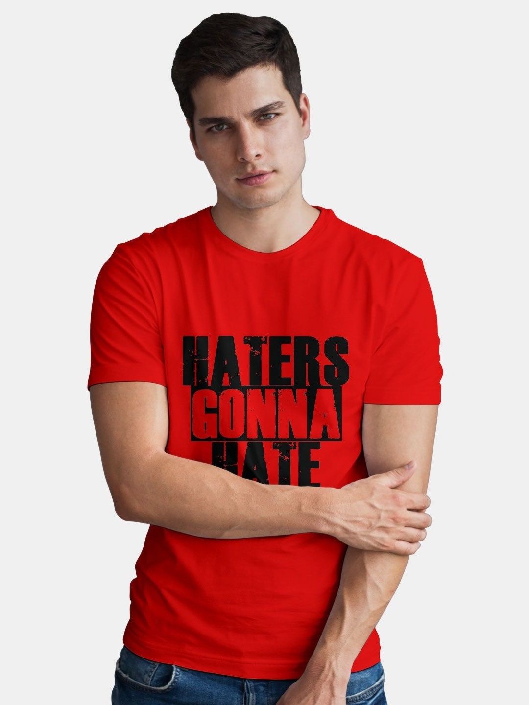 

macmerise Men Typography Printed Applique T-shirt, Red