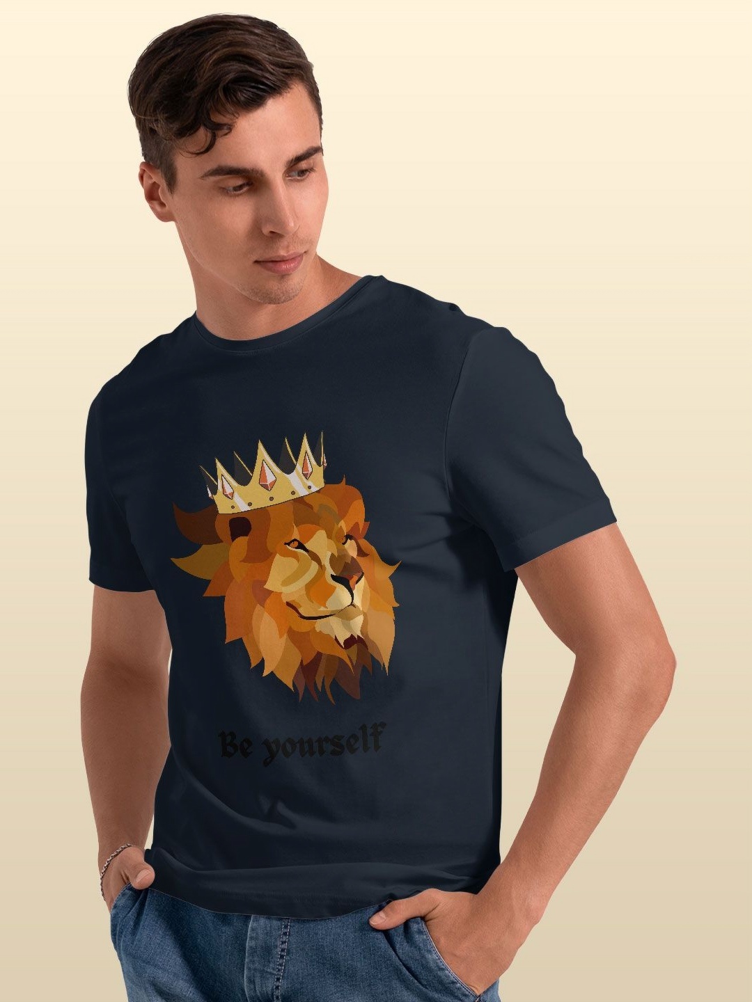 

macmerise Men Printed Applique T-shirt, Blue