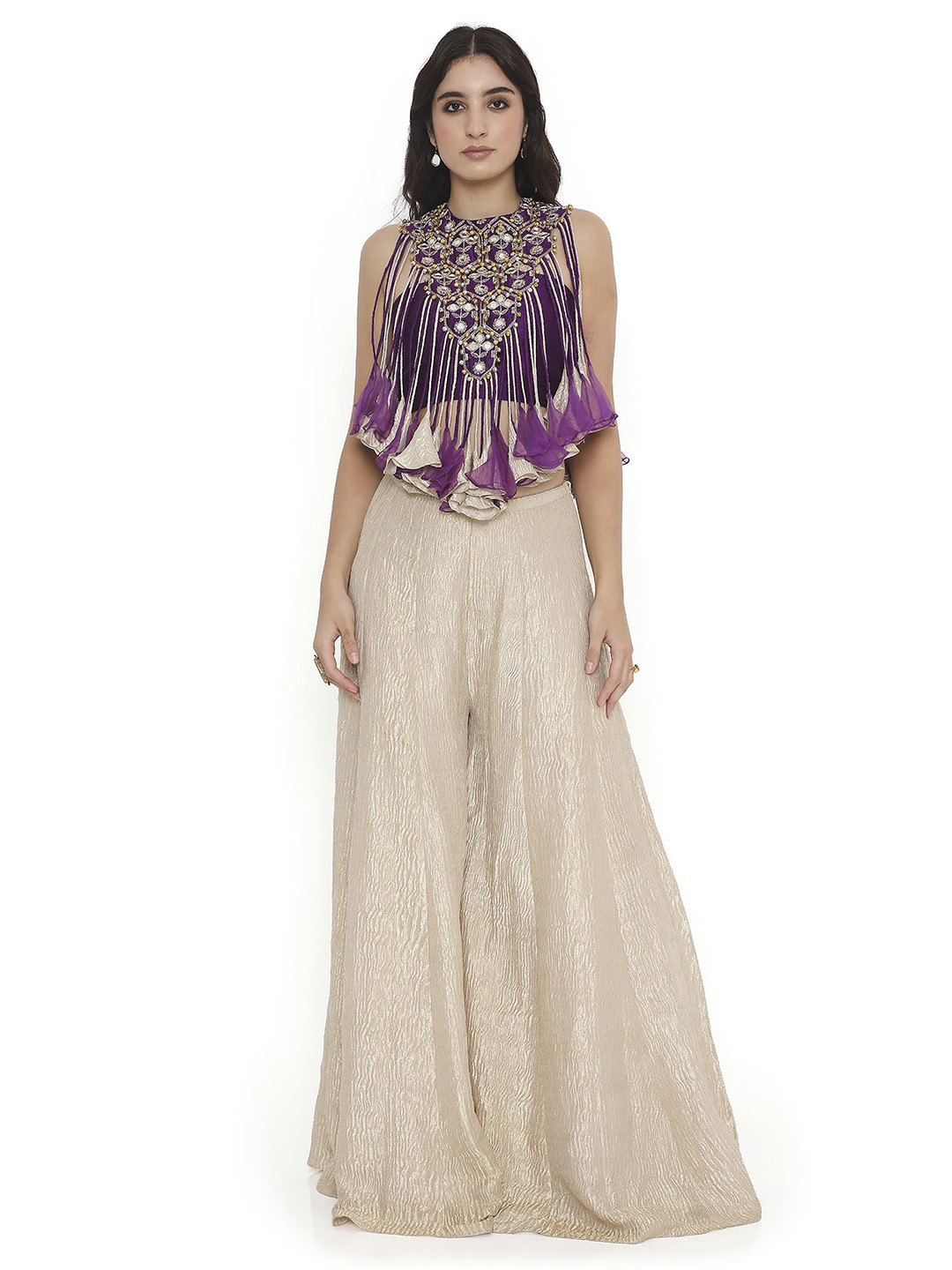 

Payal Singhal Embroidered Round Neck Top & Palazzo, Purple