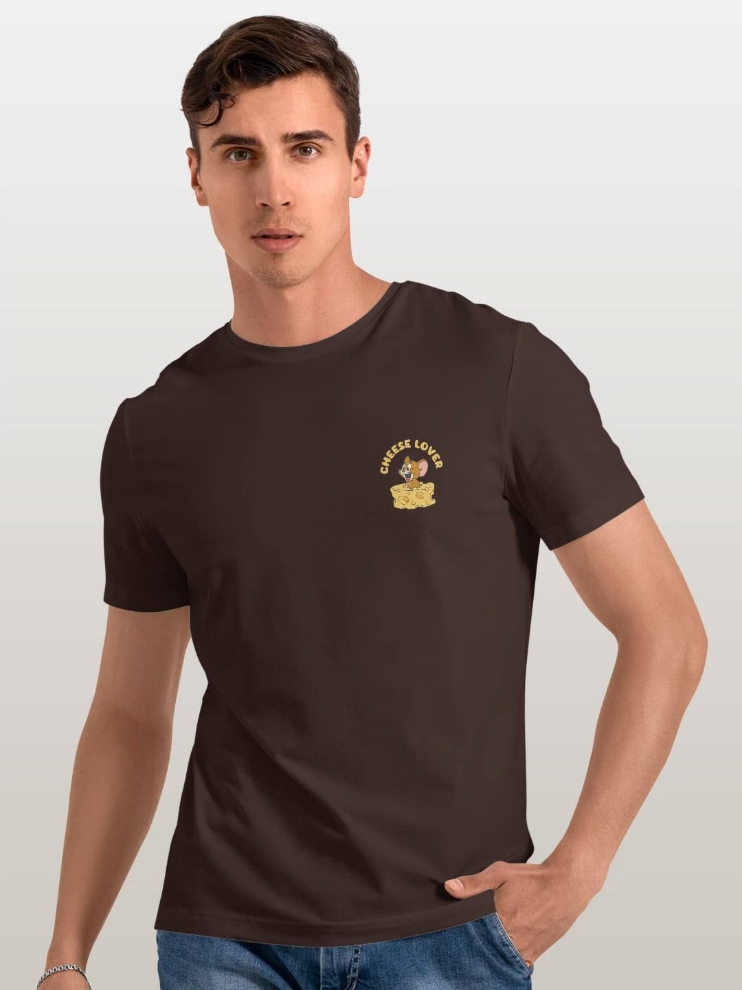 

macmerise Men High Neck Applique T-shirt, Brown