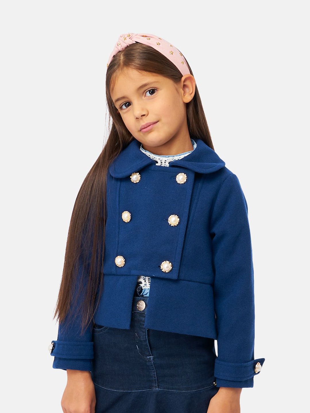 

One Friday Girls Solid Windcheater Jacket, Navy blue