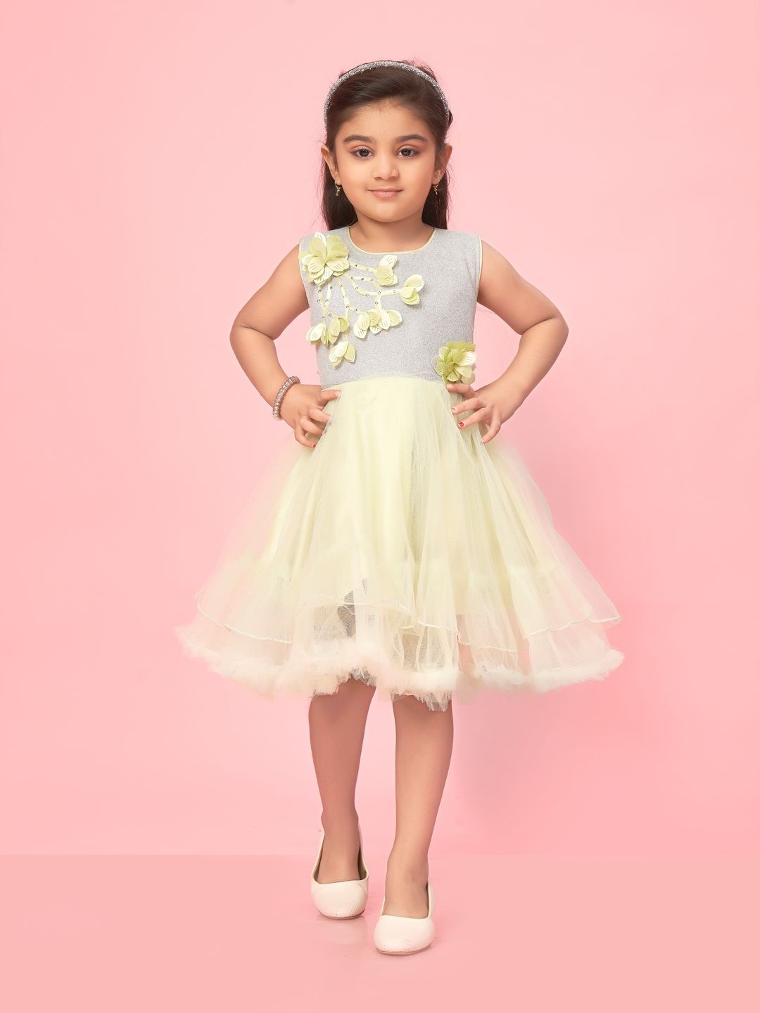 

BAESD Girls Floral Net Fit & Flare Dress, White