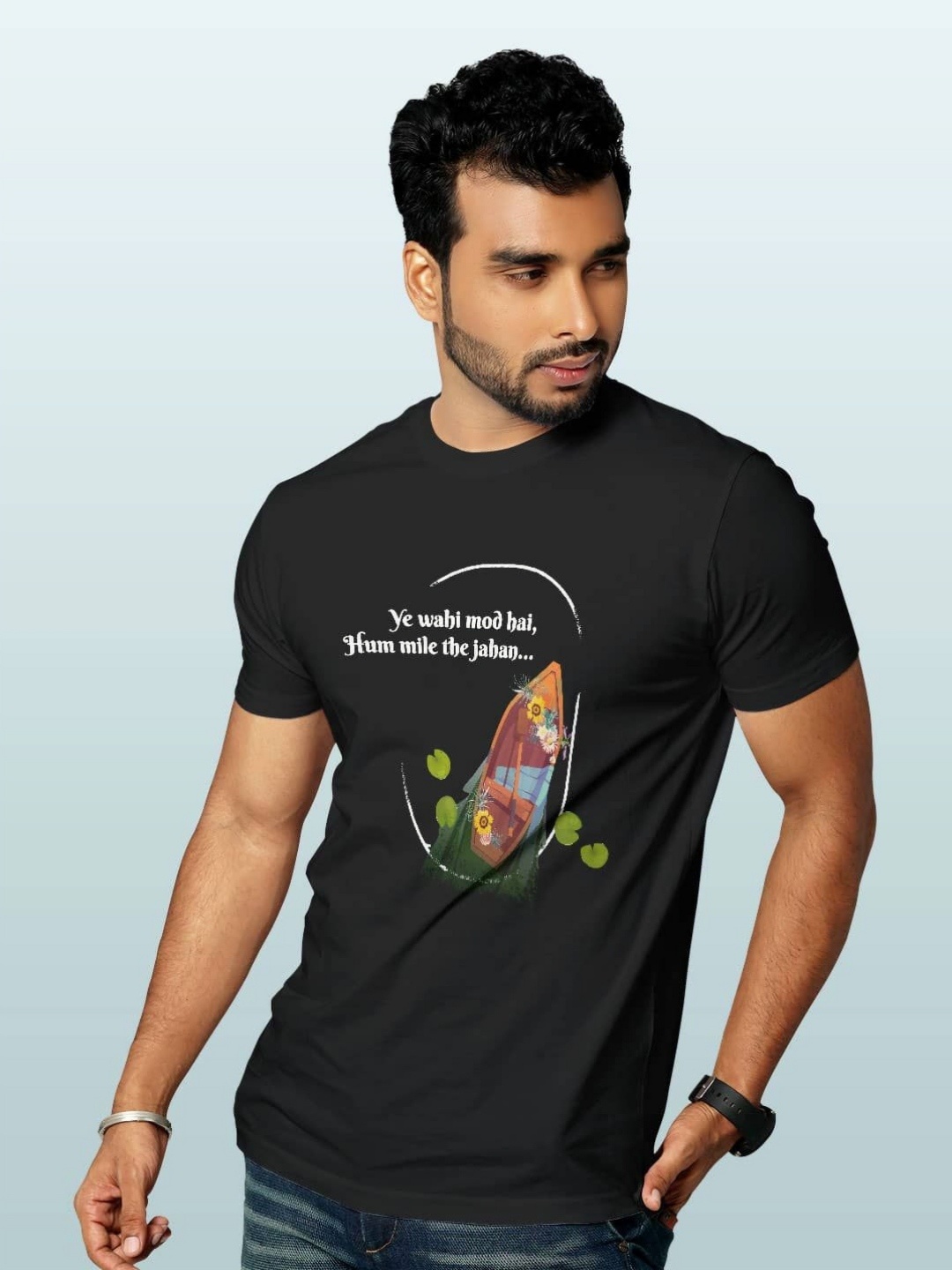 

macmerise Men Printed Applique T-shirt, Black