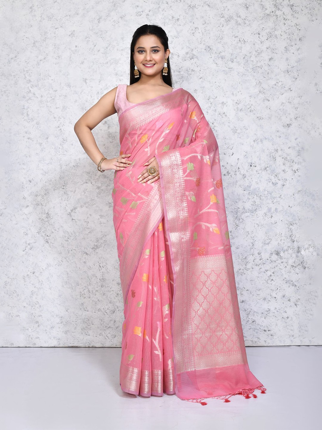 

SPRISH Ethnic Motifs Zari Pure Silk Saree, Pink