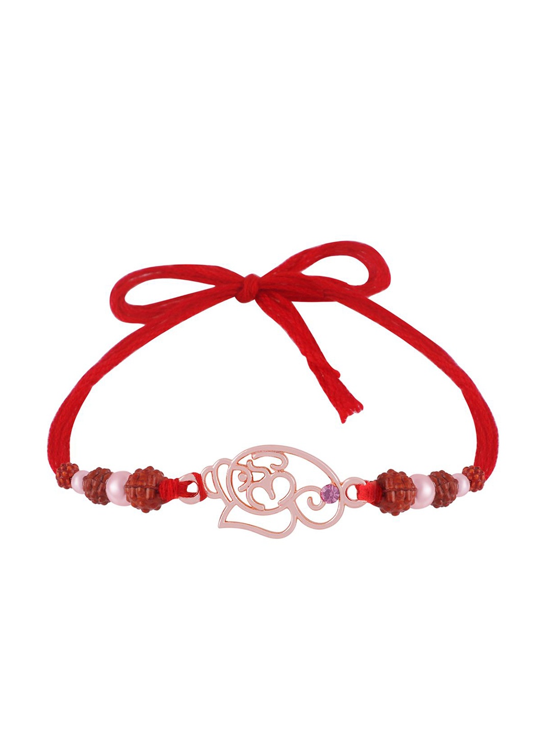 

Okos Rose Gold Plated Lord Ganesha With OM Rudraksh Thread Rakhi
