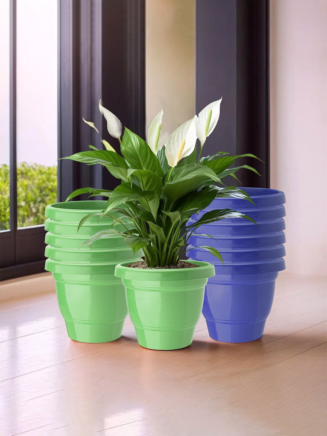 

Kuber Industries Green & Blue 12 Pieces Flower Planters
