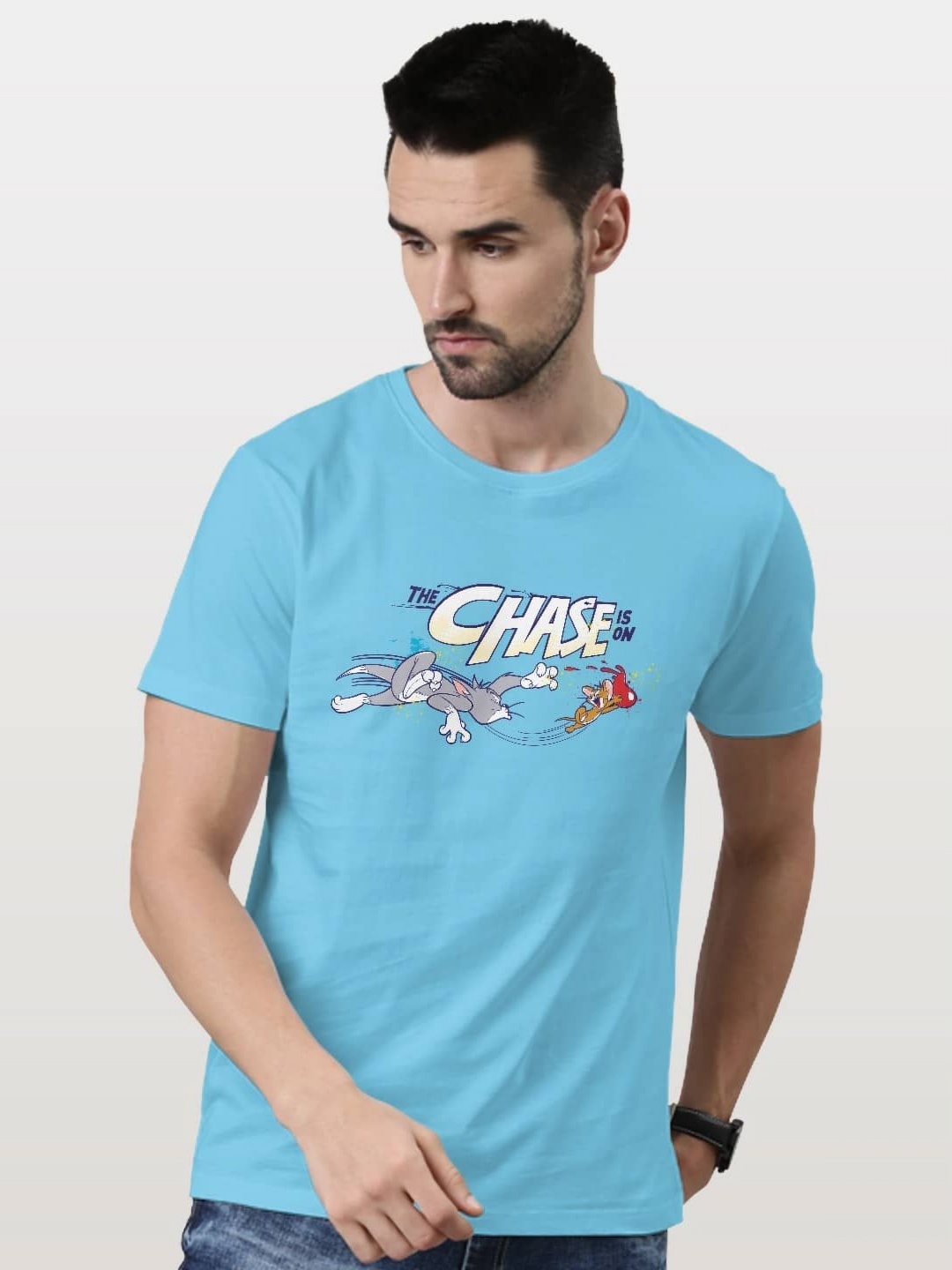 

macmerise Men Typography Printed Applique T-shirt, Blue