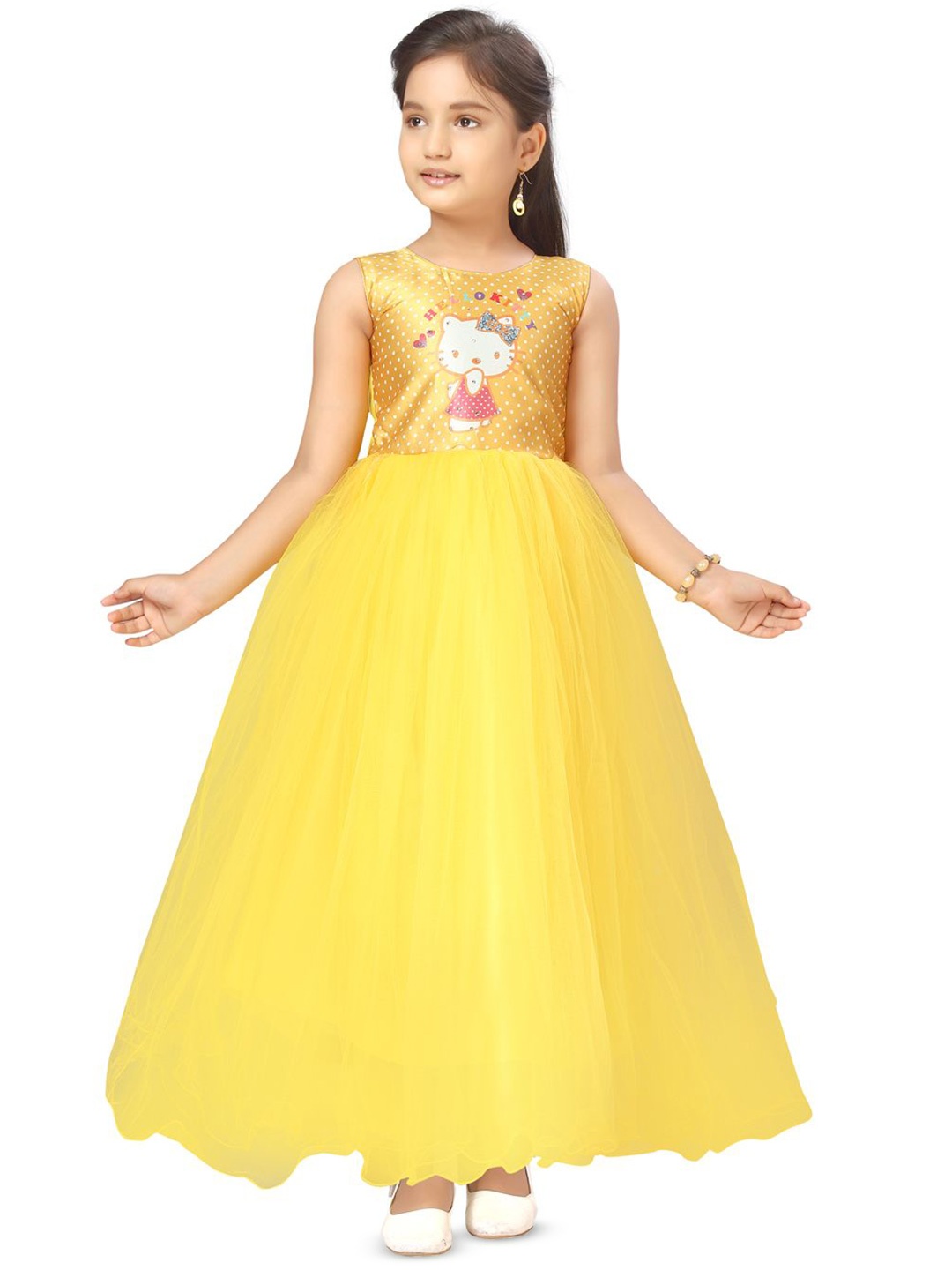 

BAESD Girls Embellished Net Fit and Flare Maxi Dress, Yellow